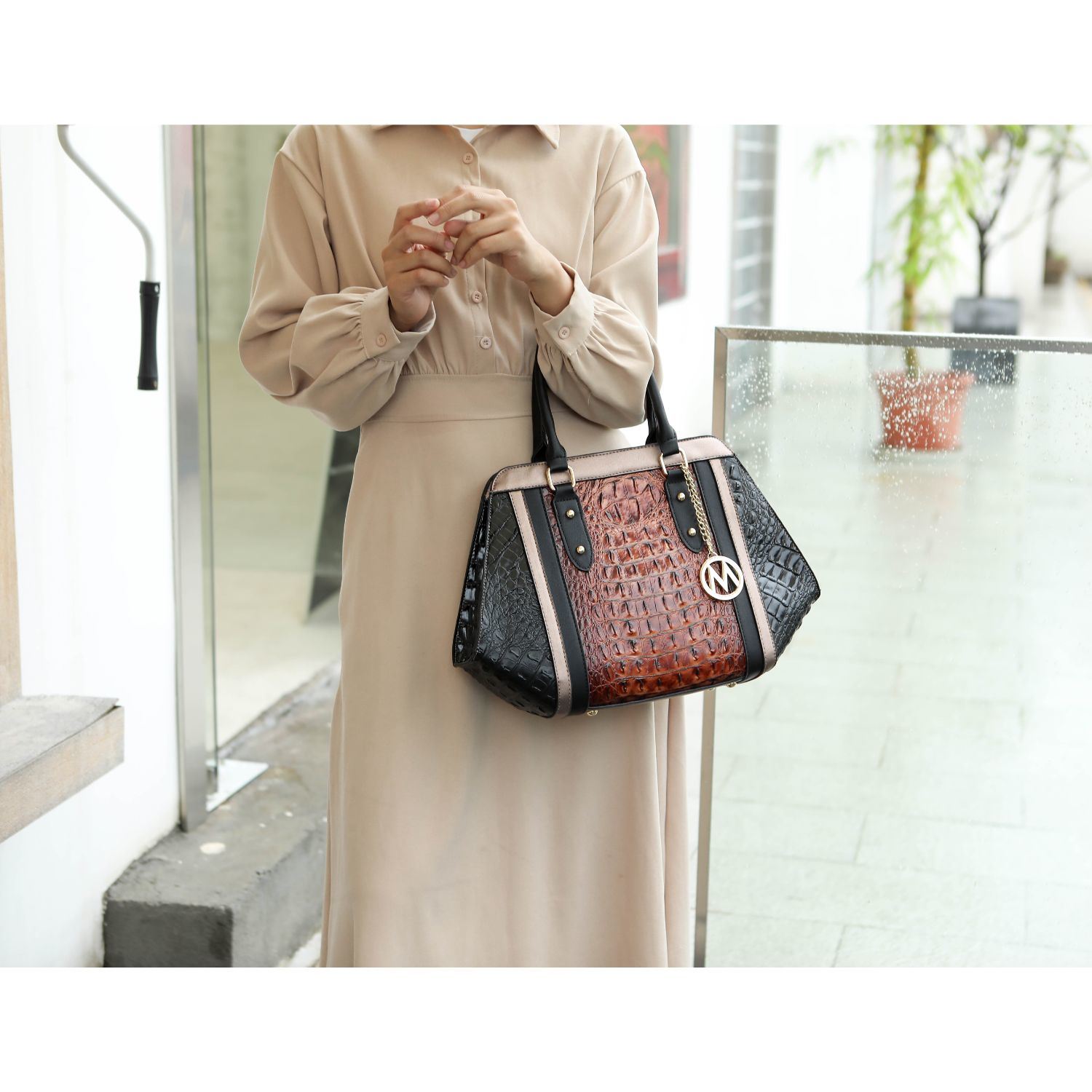 MKF Collection Daisy Two PCS Croco Satchel bag & Wallet , Measurements: 10” L x 11” H x 4” W , Wallet: 7.5” L x 4”H x 1” W