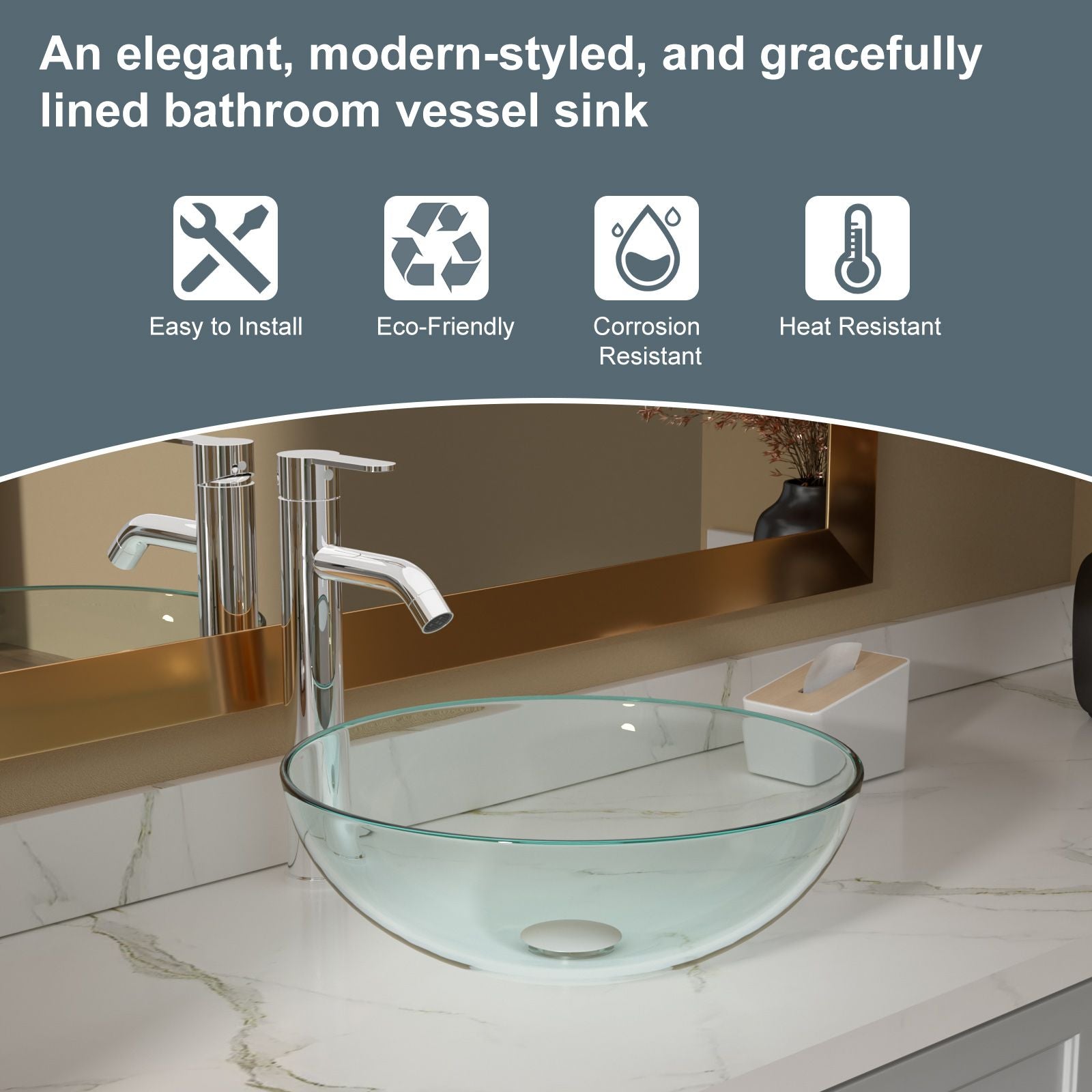 Above Counter Artistic Tempered Glass Bathroom Sink Transparent Counter Top Bathroom Single Bowl Vessel Basin