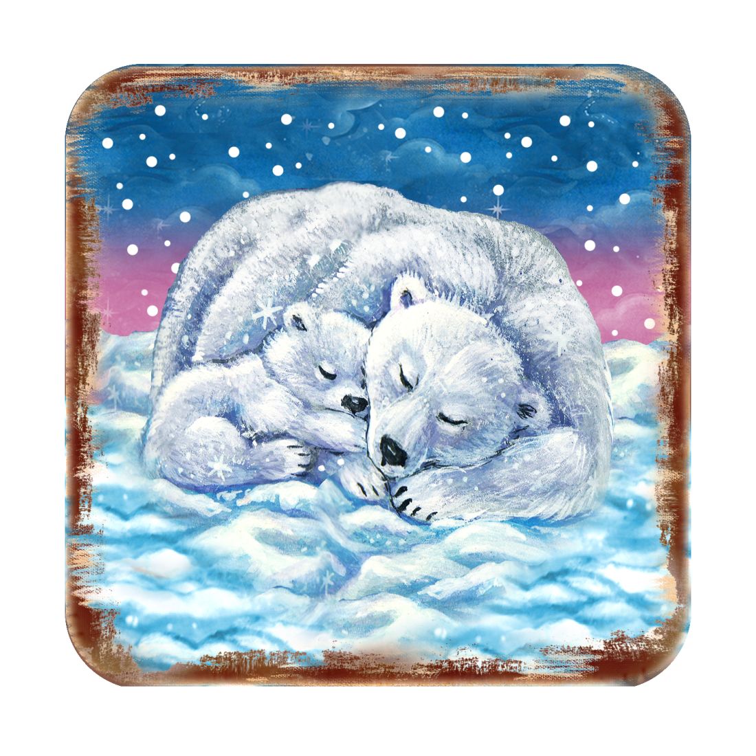 Polar Bears Wooden Cork Coasters Gift Set of 4 by Nature Wonders - Nature Wildlife Decor - 95381C-S4