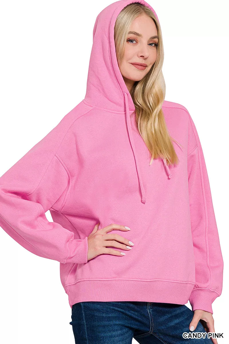 Zenana Drawstring Relaxed Fit Fleece Hoodie