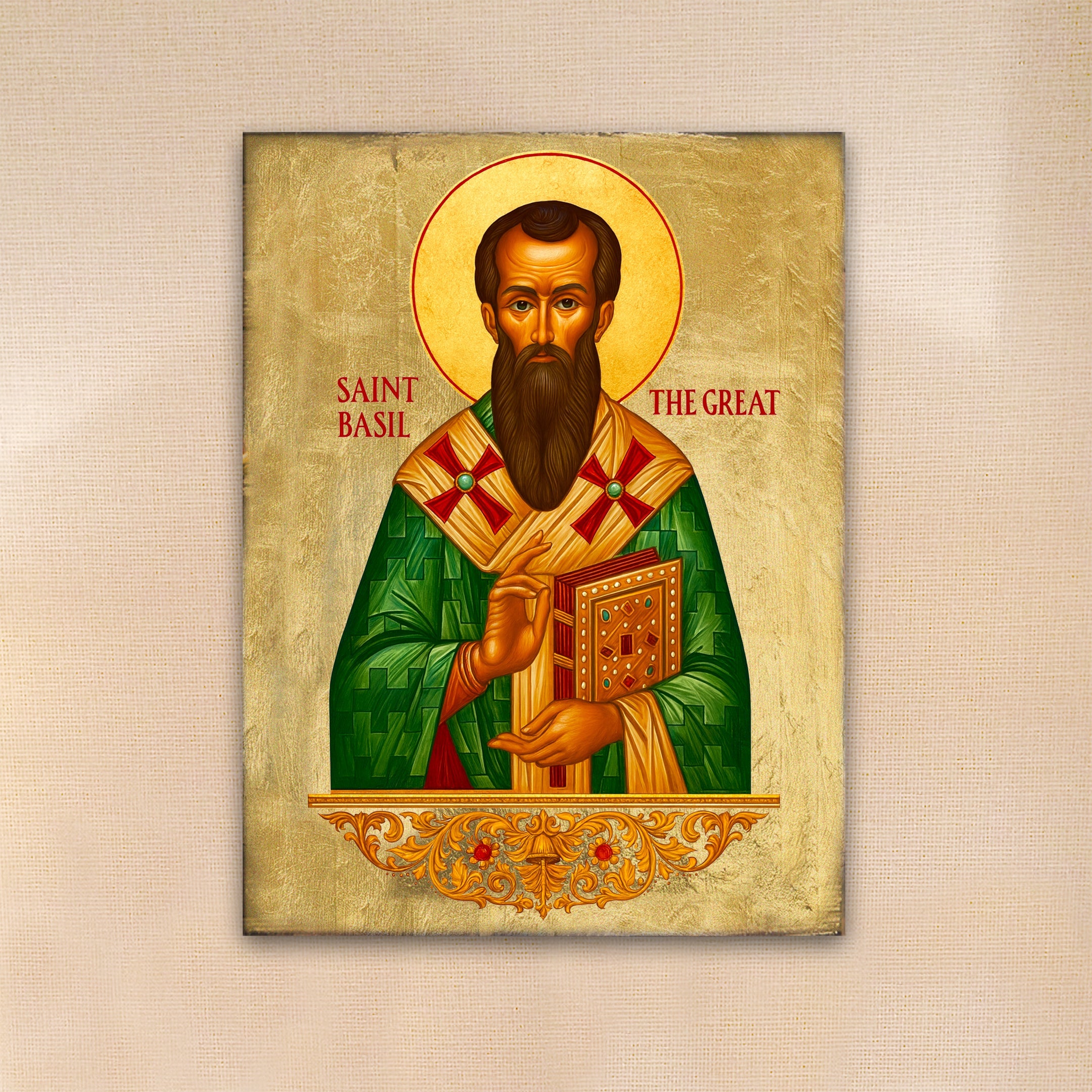 Saint Basil Wooden Gold Plated Religious Christian Sacred Icon - Inspirational Icon Decor - 85053