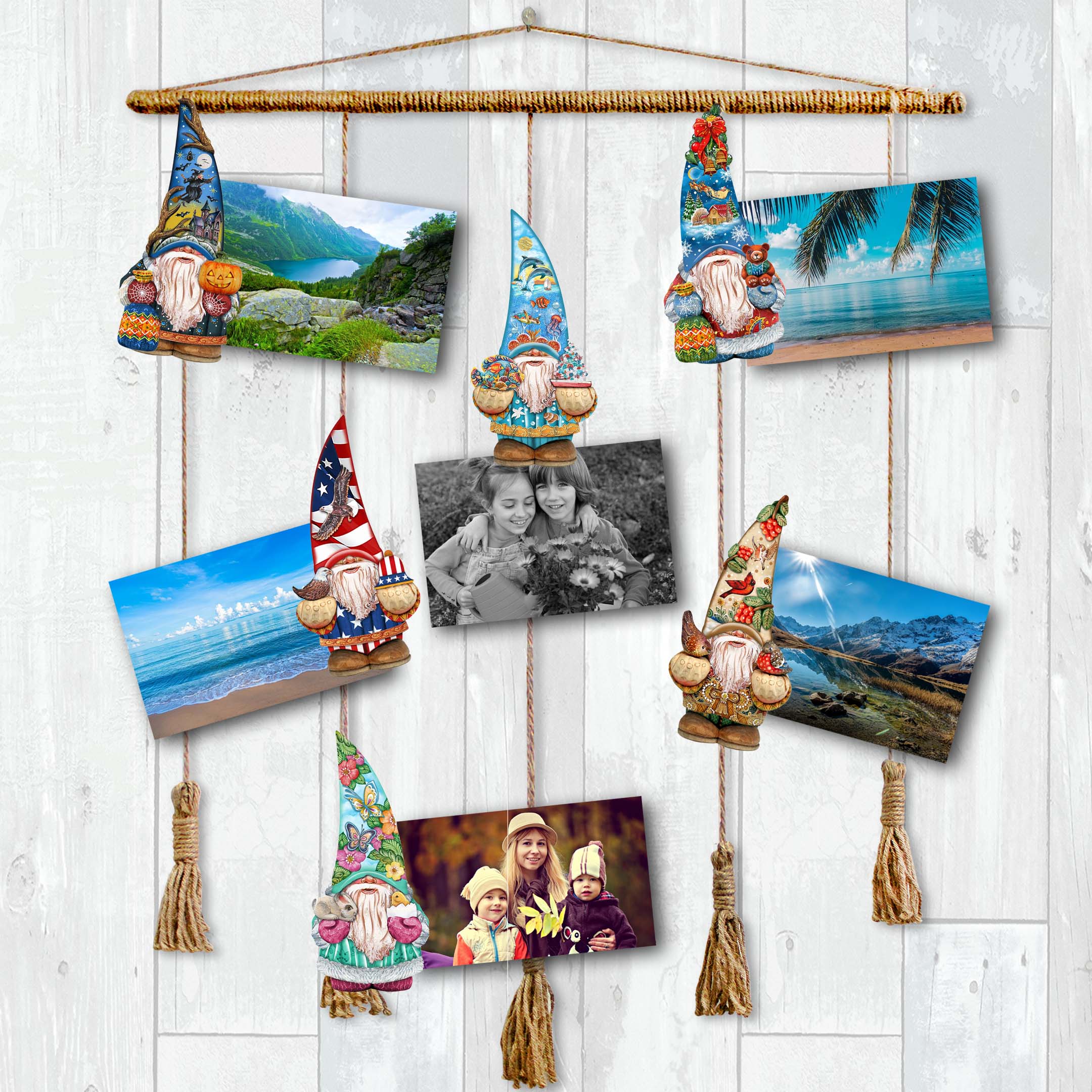 Holiday Gnomes Decorative Wooden Clip-on Ornaments Set of 6 by G. Debrekht - Christmas Decor - 8090138C-S6