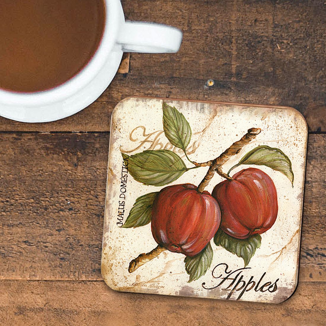 Apples Wooden Cork Coasters Gift Set of 4 by Nature Wonders Nature Wildlife Decor - 8198633C-S4