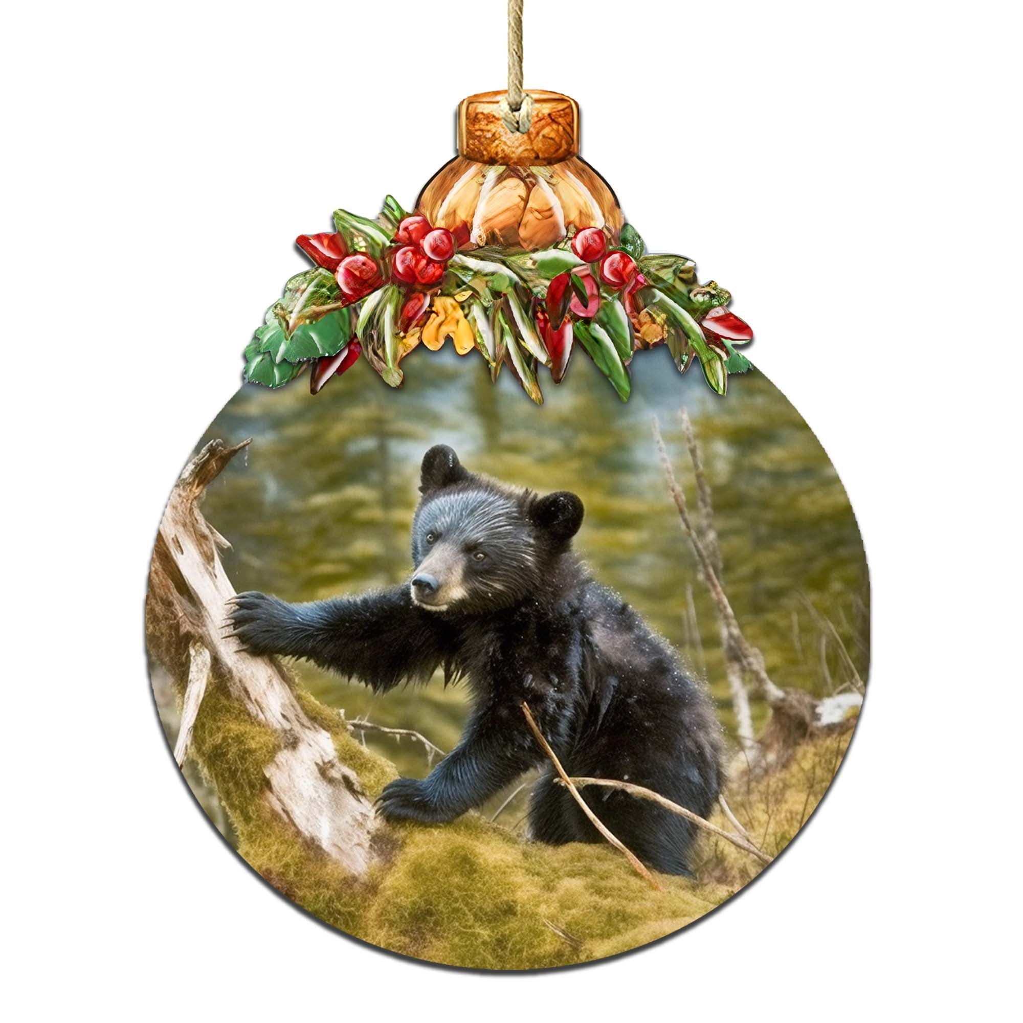 Black Bear Cubs in Alaskan Woods Wooden Ornaments by G.Debrekht - Wildlife Holiday Decor - 870038