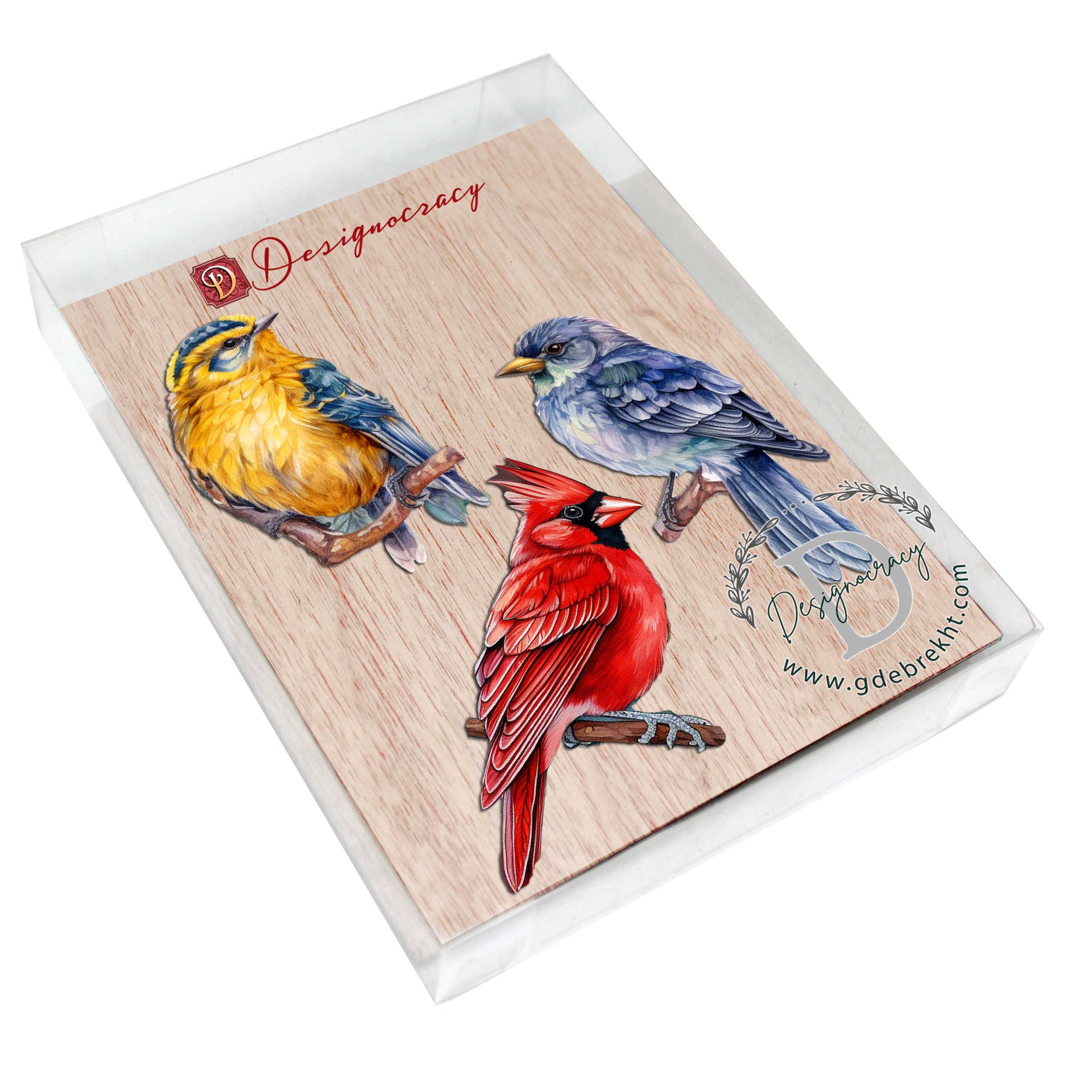 Forest Birds Decorative Wooden Ornaments Set of 3 by G. Debrekht - Nature Wildlife Decor - 8091005-S3