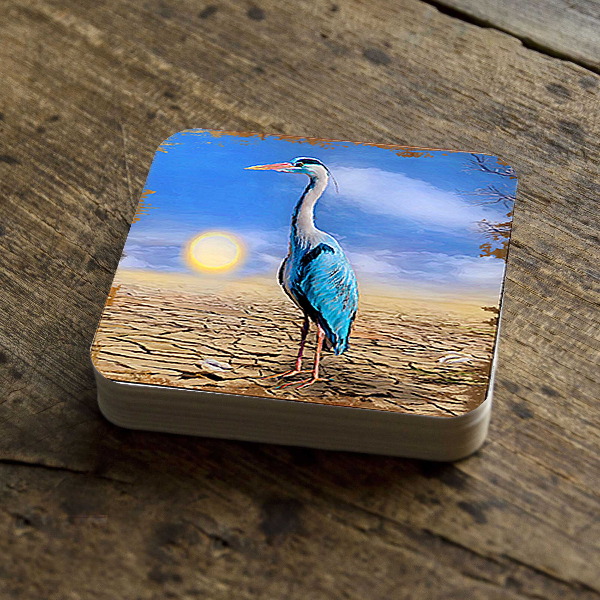 Bird on the Beach Coastal Wooden Cork Coasters Gift Set of 4 by Nature Wonders - Coastal Sea-Life Decor - 95358C-S4