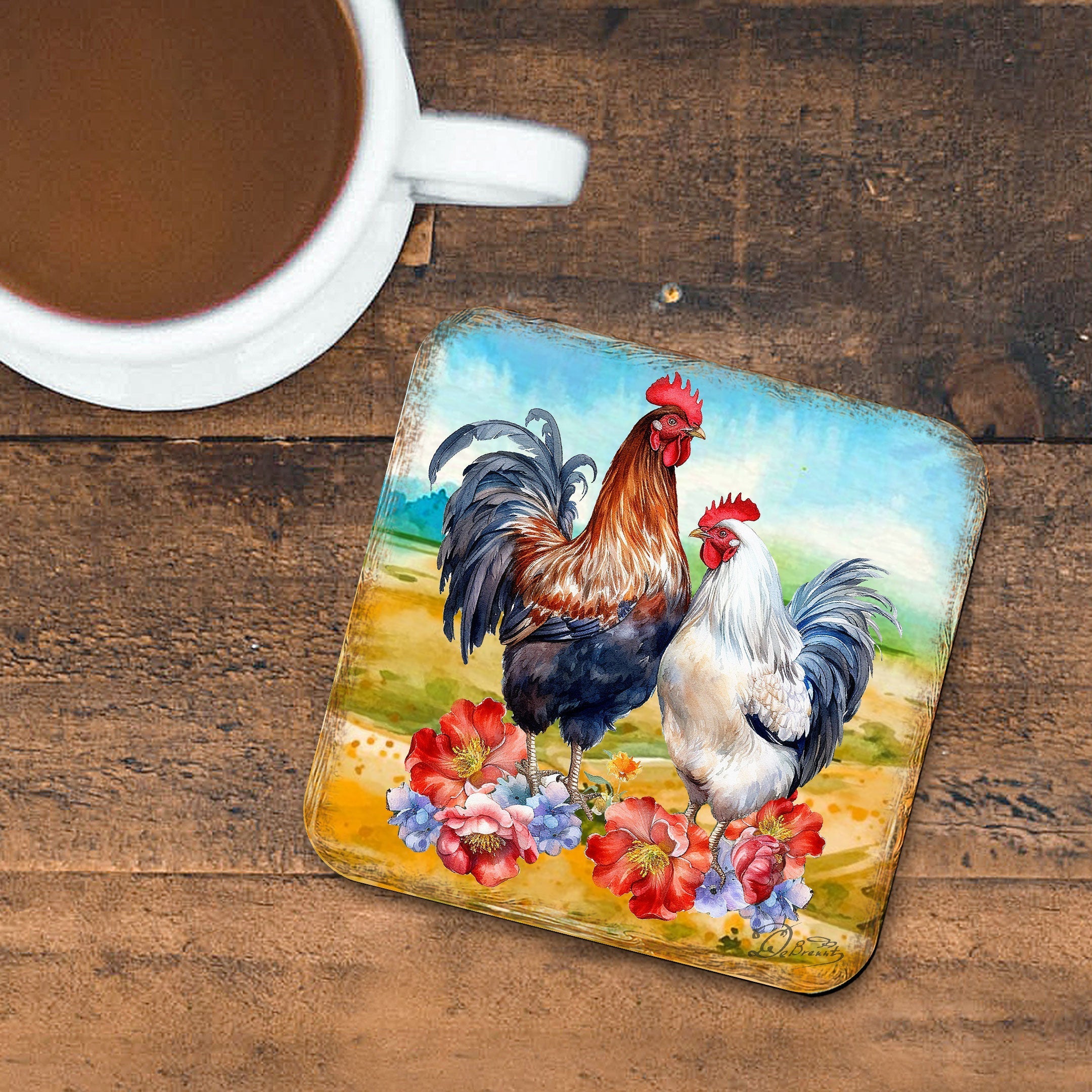 Spring on a Farm Wooden Cork Coasters Gift Set of 4 by G. Debrekht - Easter Spring Decor - 8199436C-S4