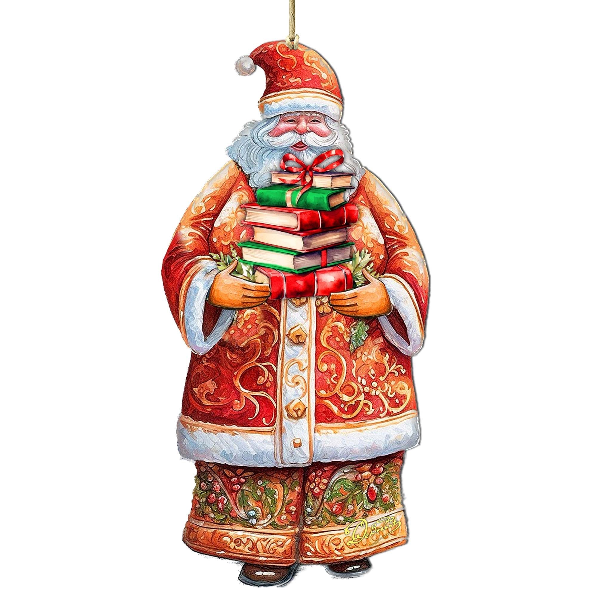 Santa's Book Collection Wooden Ornaments by G. Debrekht - Christmas Santa Snowman Decor - 8691405