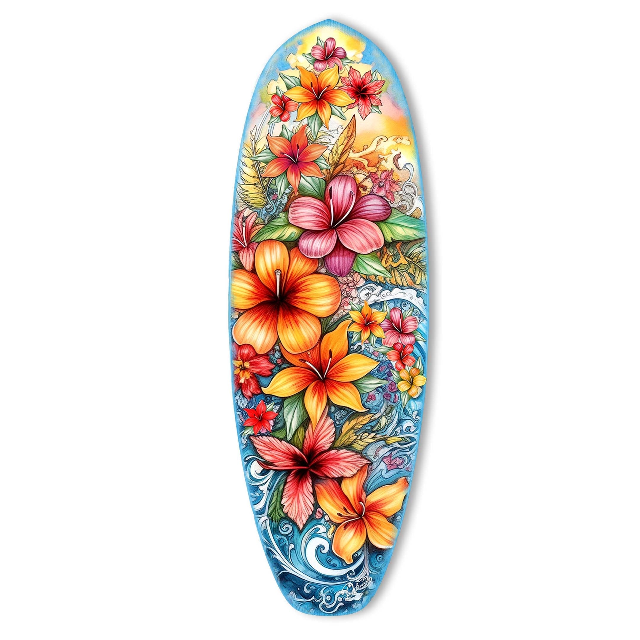 Tropical Flowers Surfboard Coastal Wall Art by G. DeBrekht - Coastal Holiday Decor - 8490113HS