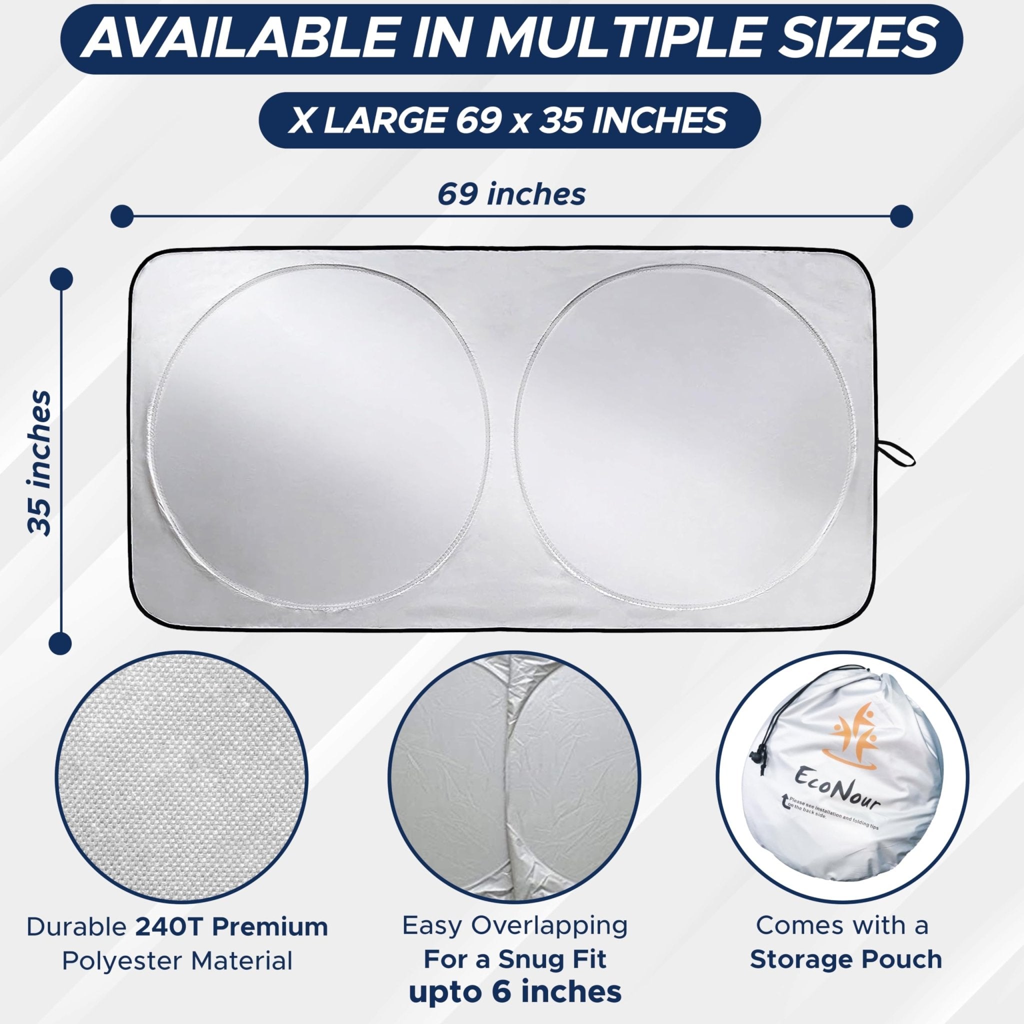 EcoNour Patented Design for Car Windshield Sun Shade | Blocks 99% Heat and Keep Interior Cool | Fits Cars, SUV, Truck | Automotive Sun Screen,Visor and Summer Vehicle Accessories | Medium (64x32)