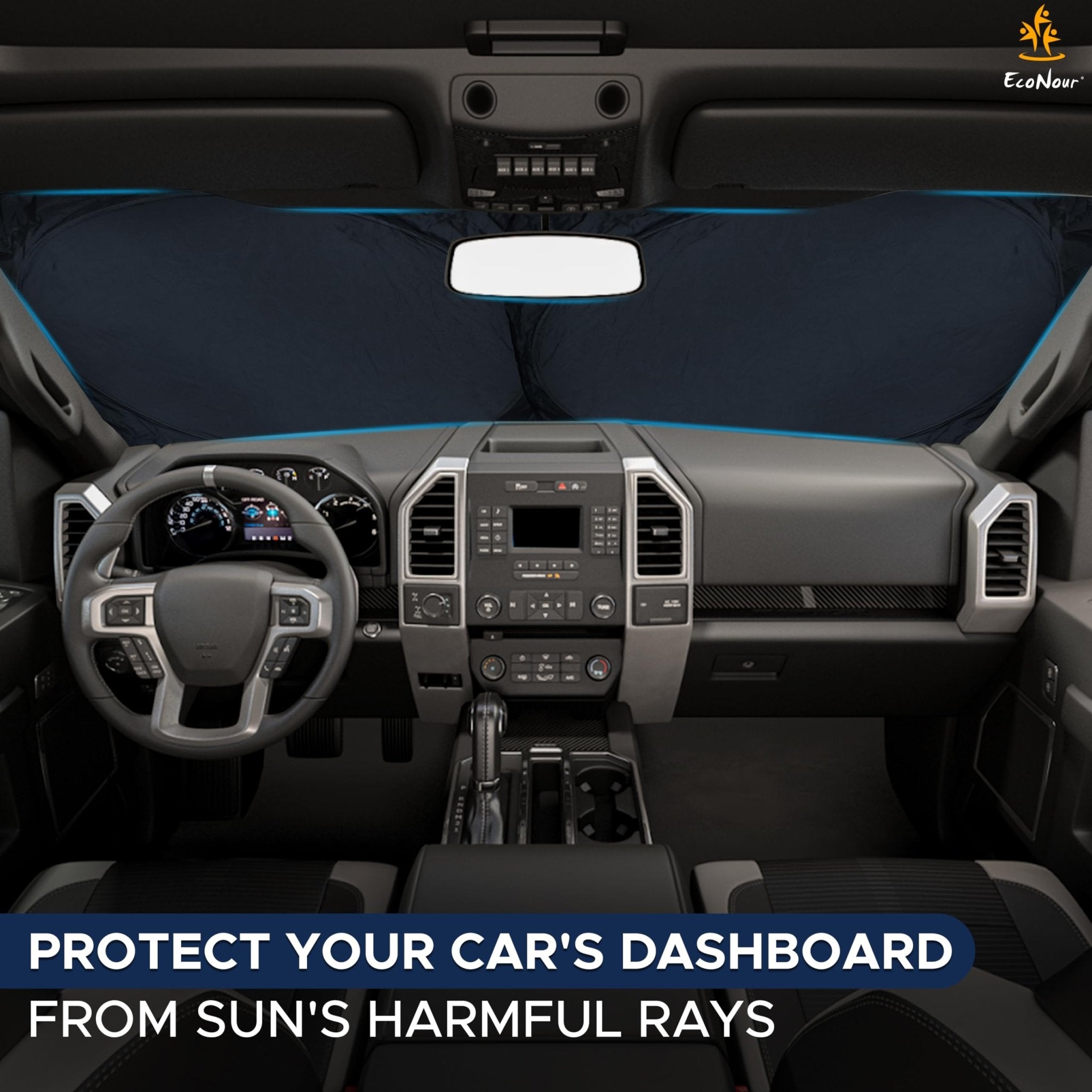 EcoNour Patented Design for Car Windshield Sun Shade | Blocks 99% Heat and Keep Interior Cool | Fits Cars, SUV, Truck | Automotive Sun Screen,Visor and Summer Vehicle Accessories | Medium (64x32)