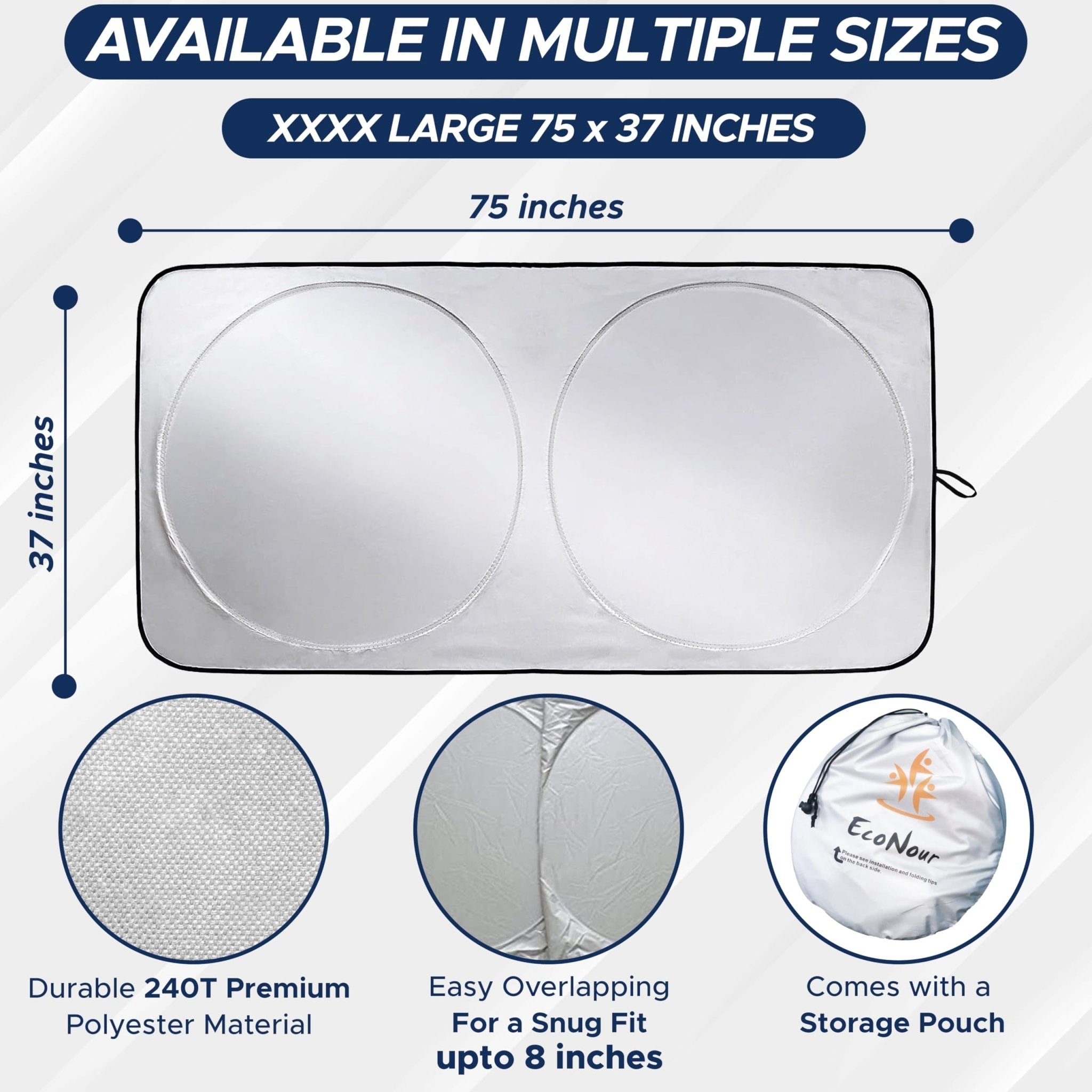 EcoNour Patented Design for Car Windshield Sun Shade | Blocks 99% Heat and Keep Interior Cool | Fits Cars, SUV, Truck | Automotive Sun Screen,Visor and Summer Vehicle Accessories | Medium (64x32)