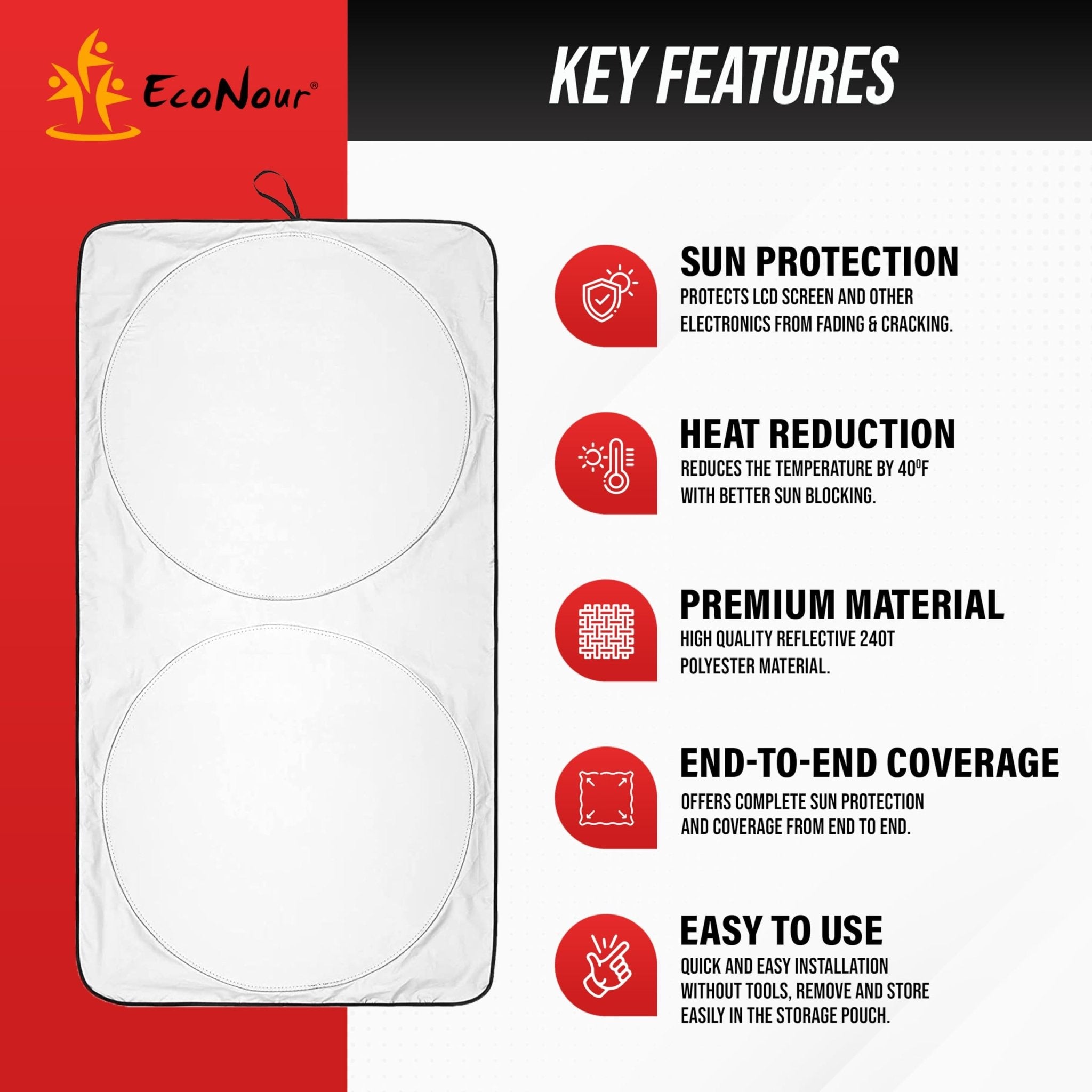 EcoNour Patented Design for Car Windshield Sun Shade | Blocks 99% Heat and Keep Interior Cool | Fits Cars, SUV, Truck | Automotive Sun Screen,Visor and Summer Vehicle Accessories | Medium (64x32)