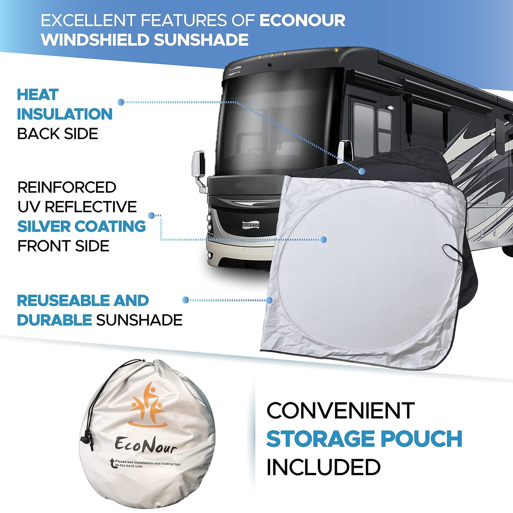 EcoNour Patented Design for Car Windshield Sun Shade | Blocks 99% Heat and Keep Interior Cool | Fits Cars, SUV, Truck | Automotive Sun Screen,Visor and Summer Vehicle Accessories | Medium (64x32)