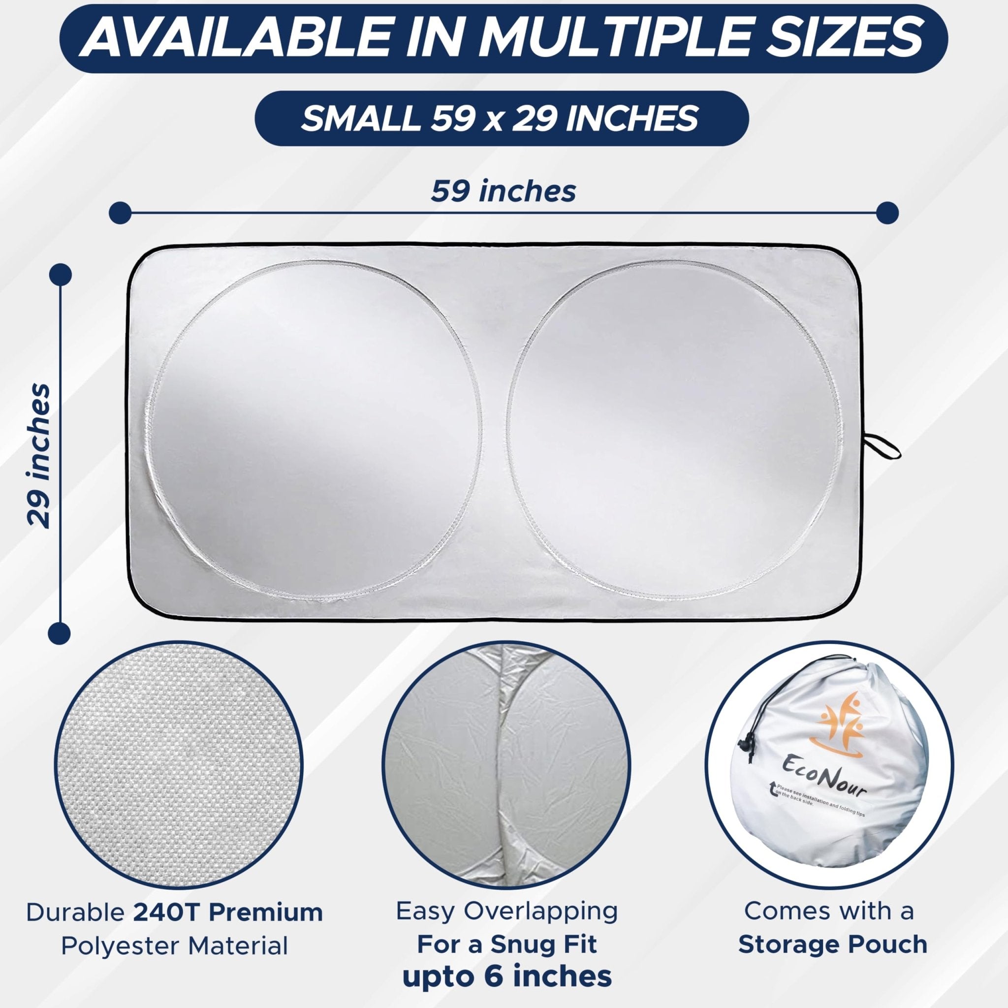 EcoNour Patented Design for Car Windshield Sun Shade | Blocks 99% Heat and Keep Interior Cool | Fits Cars, SUV, Truck | Automotive Sun Screen,Visor and Summer Vehicle Accessories | Medium (64x32)