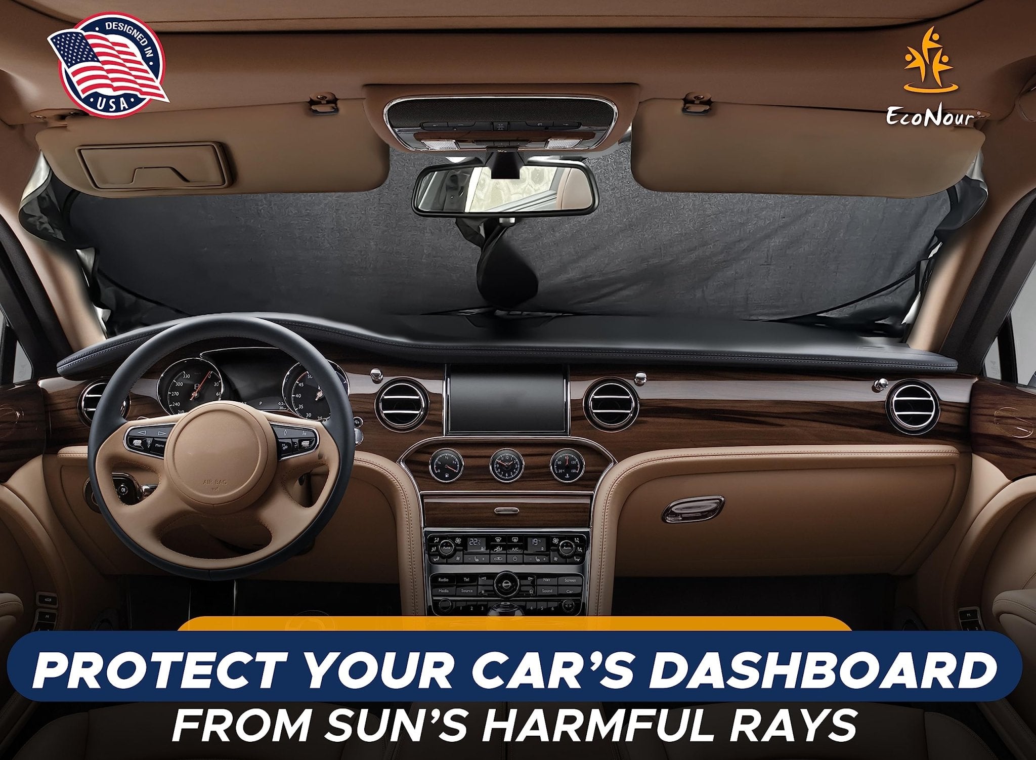 EcoNour Patented Design for Car Windshield Sun Shade | Blocks 99% Heat and Keep Interior Cool | Fits Cars, SUV, Truck | Automotive Sun Screen,Visor and Summer Vehicle Accessories | Medium (64x32)