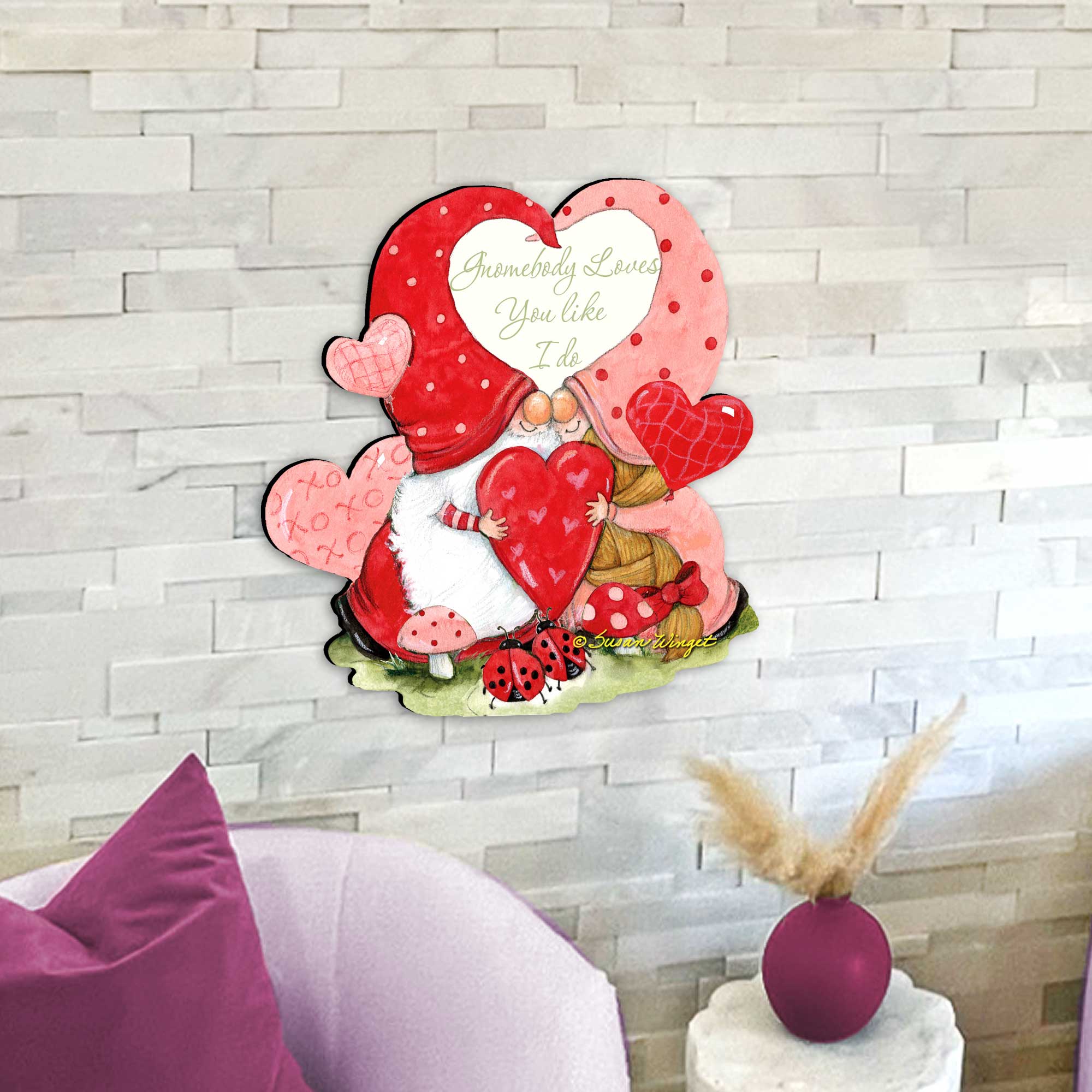 Gnome body Loves Gnome Wooden Door Hanger Wall Art by Susan Winget - Love Family Kids Decor - 8471122H-SW