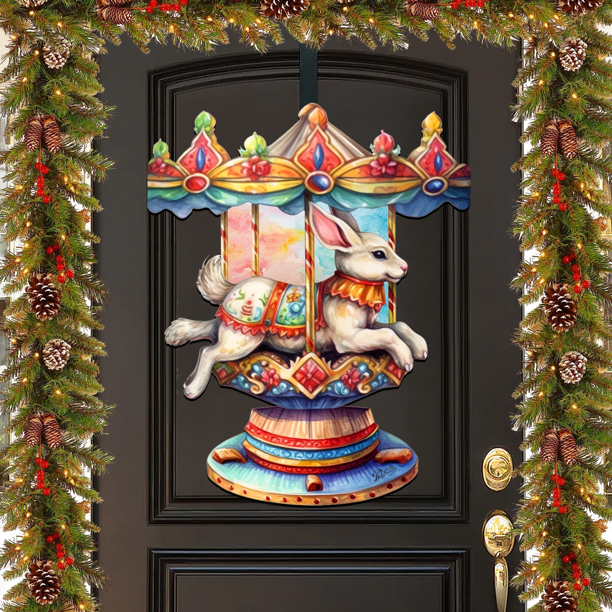 Carousel Bunny Holiday Door Decor by G. Debrekht - Christmas Decor - 8611026H