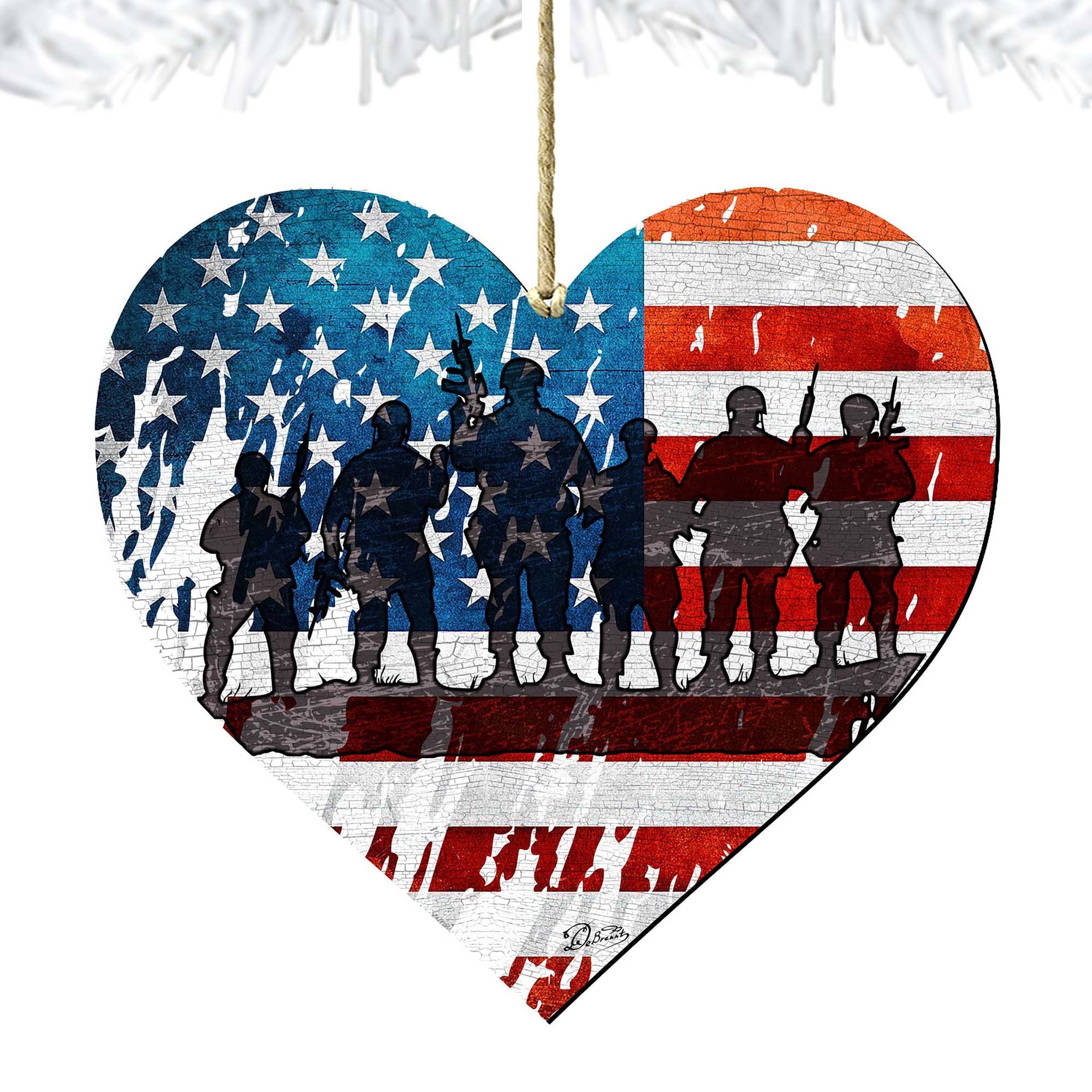 USA Military Heart Wooden Ornaments - American Christmas Decor - 8187130