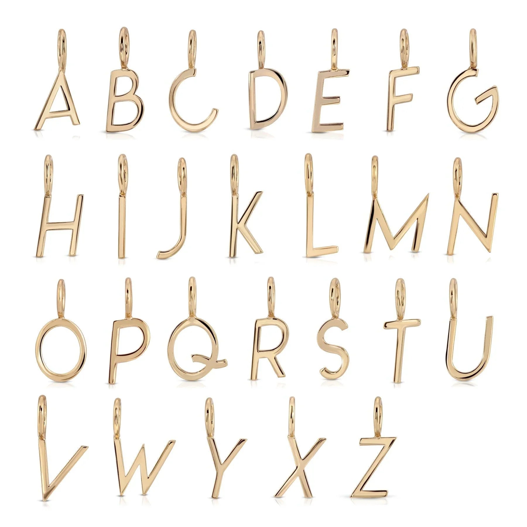 Gold alphabet letter pendants on the Catherine Charm Necklace for personalized style