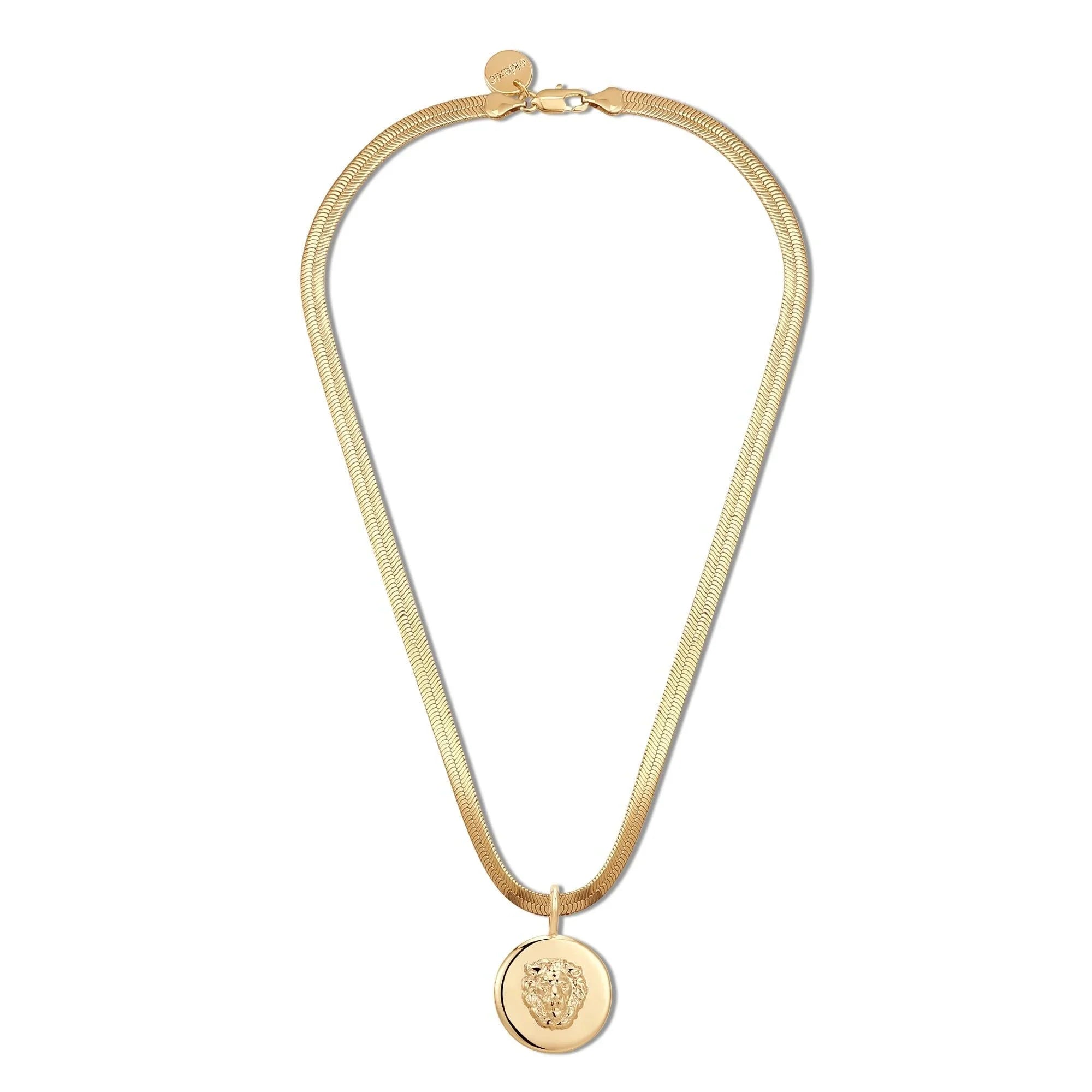 Gold Herringbone Chain Necklace with Medallion from the Melissa Pendant Necklace collection