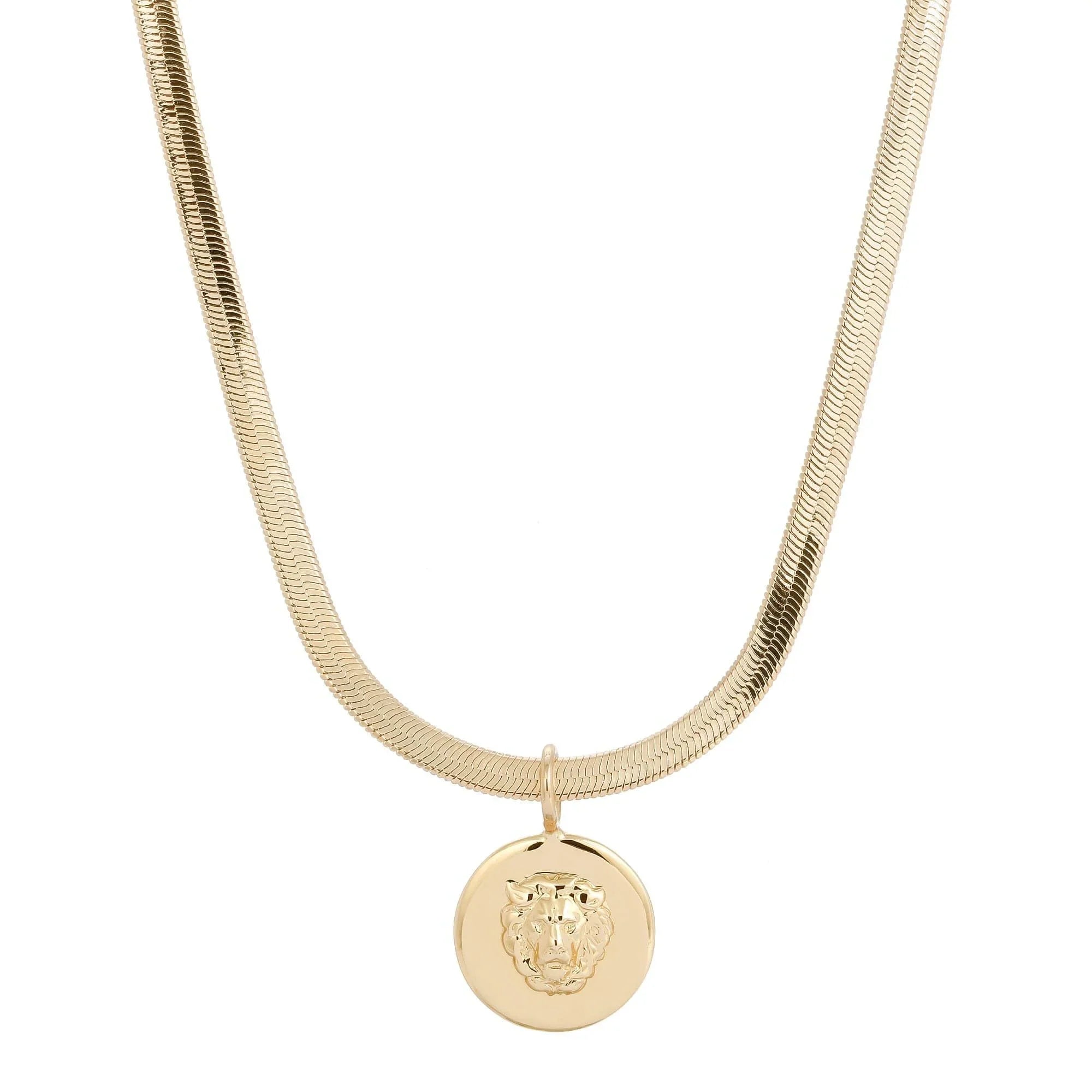 Gold Herringbone Chain Necklace with Lion Pendant from Melissa Pendant Necklace collection