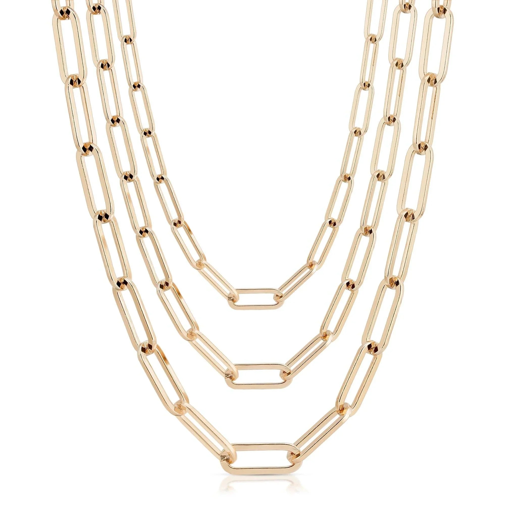 Gold-toned layered chain necklace from Triple Large Elongated Link Chain Necklace collection