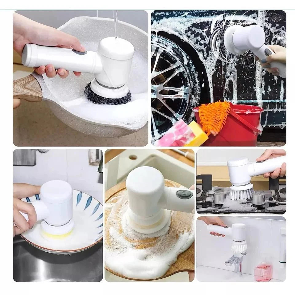 Electric Cleaning Brush, Electric Spin Scrubber with 5 Brush Heads, for Cleaning