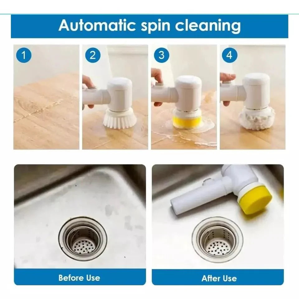 Electric Cleaning Brush, Electric Spin Scrubber with 5 Brush Heads, for Cleaning