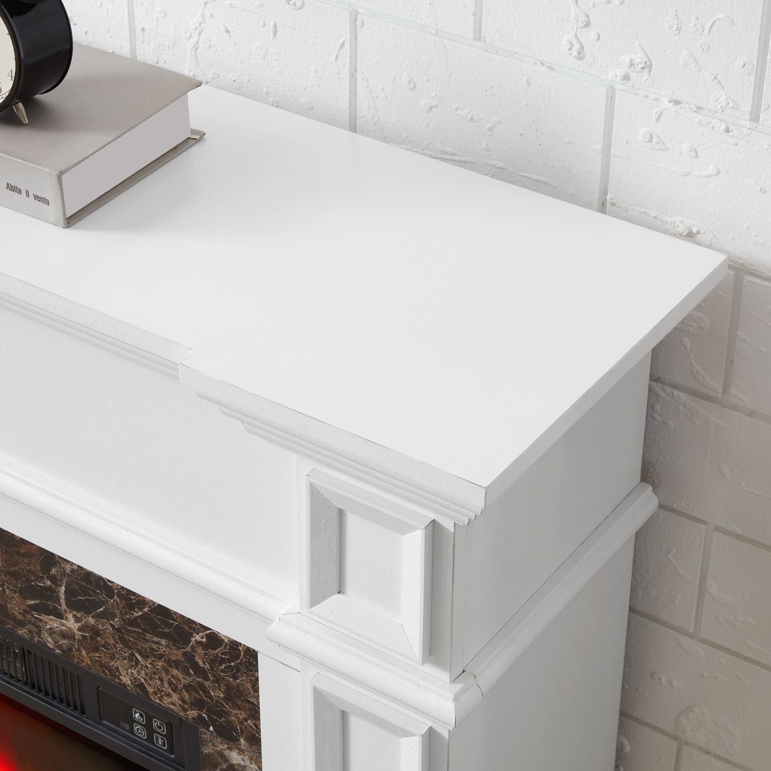 Electric Fireplace with Mantel, Fireplace Mantel, Fireplace Heater Freestanding, Realistic Stacked Stone Surround with Remote Control Timer LED Flame, White, 45.66"W*11.8"D*40"H