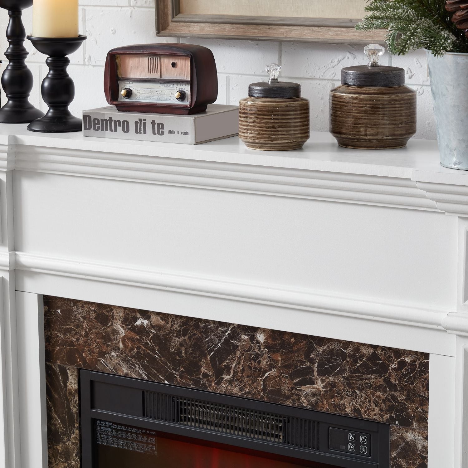Electric Fireplace with Mantel, Fireplace Mantel, Fireplace Heater Freestanding, Realistic Stacked Stone Surround with Remote Control Timer LED Flame, White, 45.66"W*11.8"D*40"H
