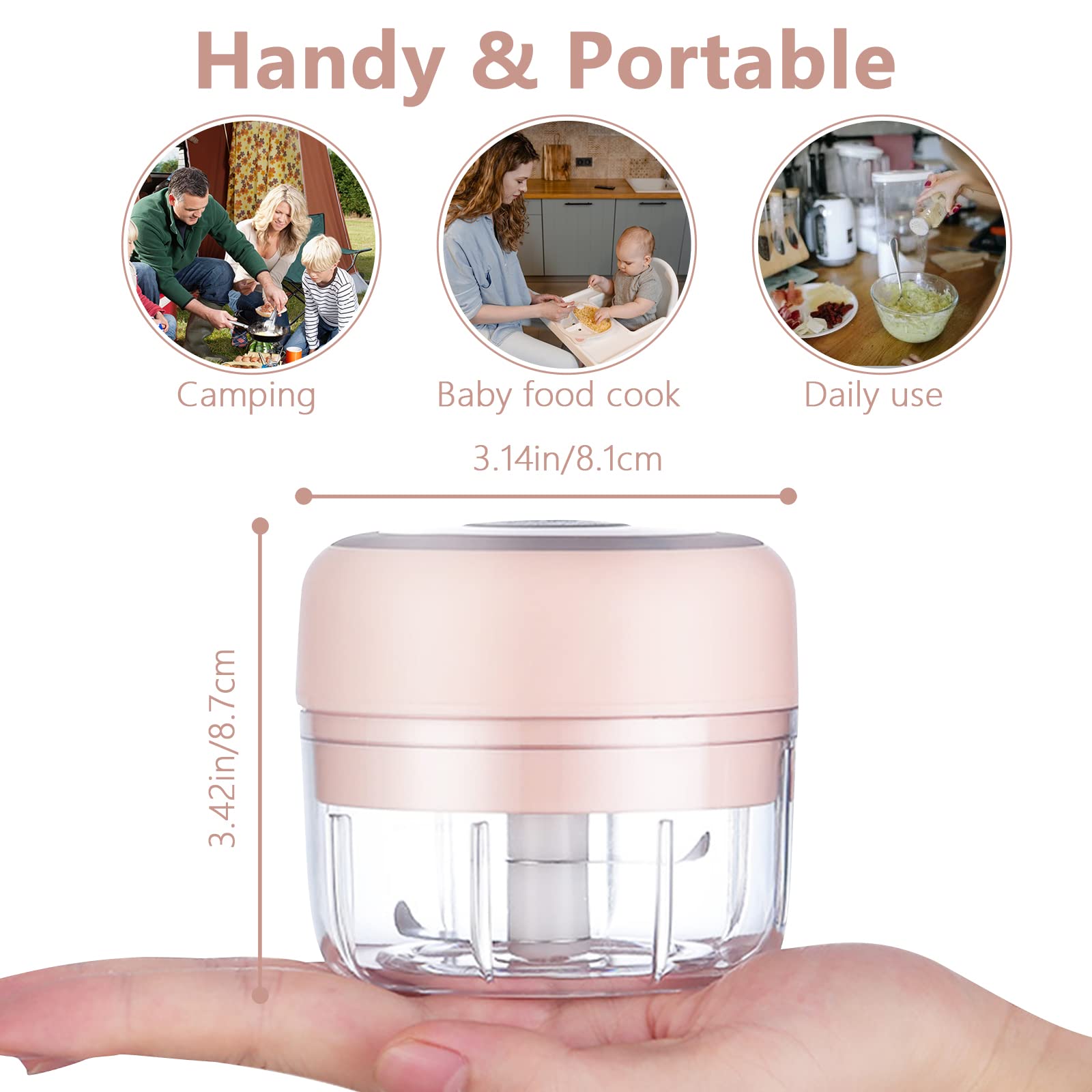 Electric Mini Garlic Chopper, 100ML Food Chopper Garlic Mincer USB, Vegetable Chopper, Onion Chopper, Portable Small Food Processor for Garlic, Ginger, Chili, Vegetables