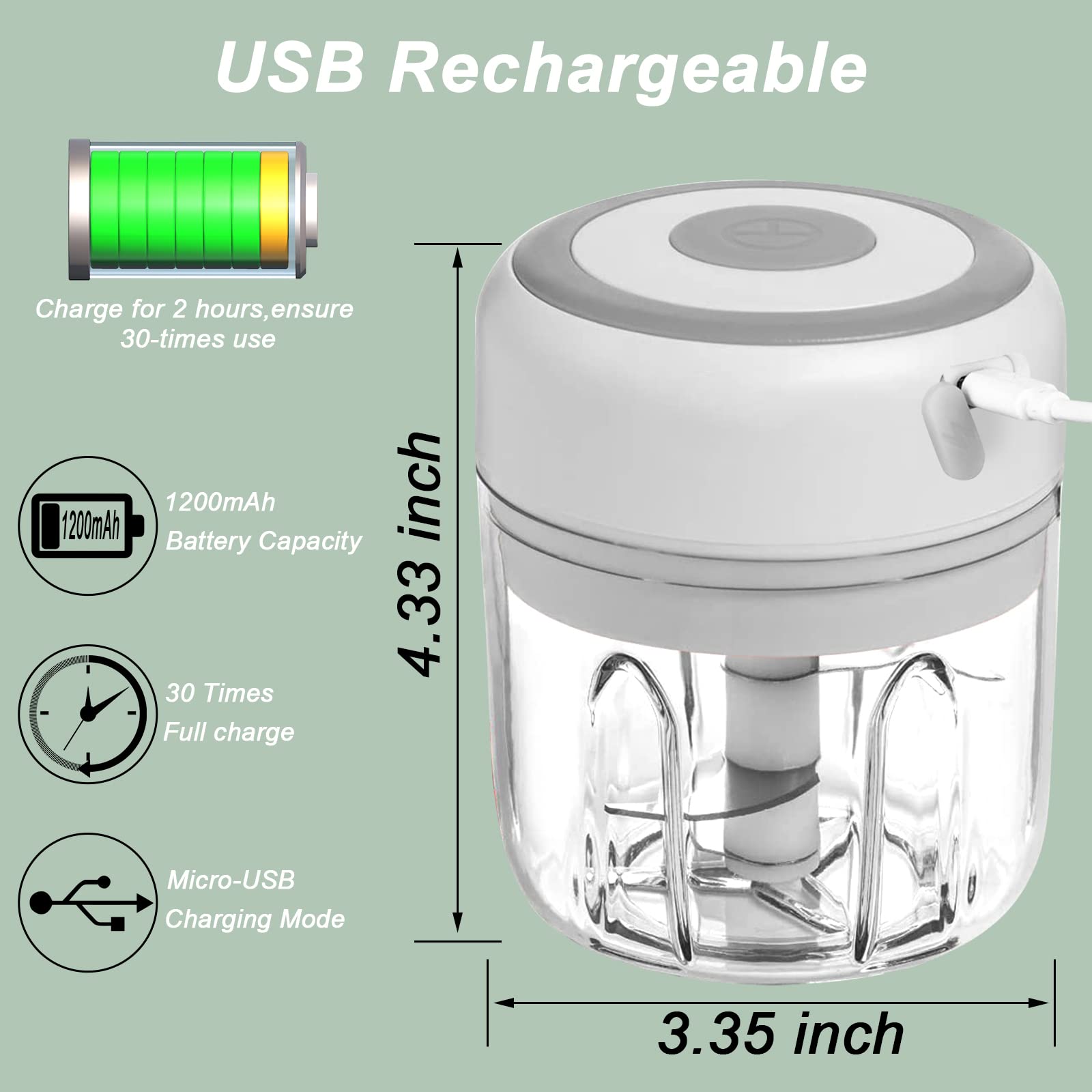 Electric Mini Garlic Chopper, 100ML Food Chopper Garlic Mincer USB, Vegetable Chopper, Onion Chopper, Portable Small Food Processor for Garlic, Ginger, Chili, Vegetables