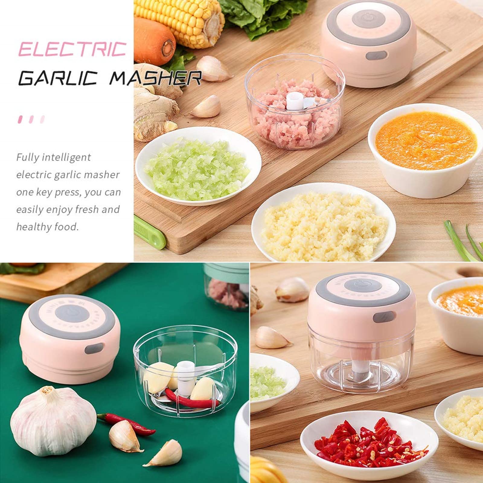 Electric Mini Garlic Chopper, 100ML Food Chopper Garlic Mincer USB, Vegetable Chopper, Onion Chopper, Portable Small Food Processor for Garlic, Ginger, Chili, Vegetables