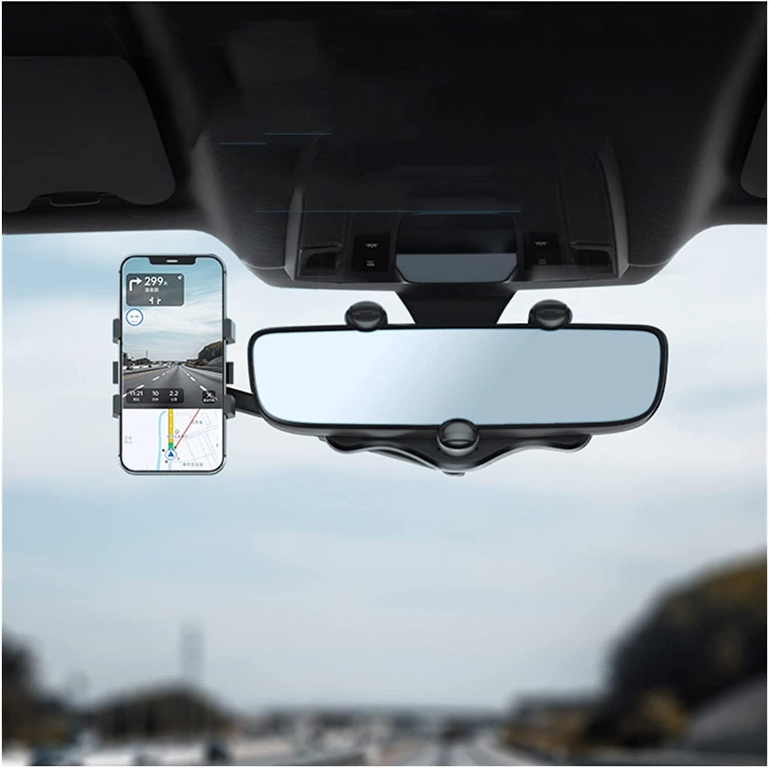 Elemenix Phone Holder, 360 Rotatable and Retractable Car Phone Holder, Fullofcarts Phone Holder, 360° Car Rearview Mirror Phone Holder for Car Mount Phone and Gps Holder Support Rotating Adjustable