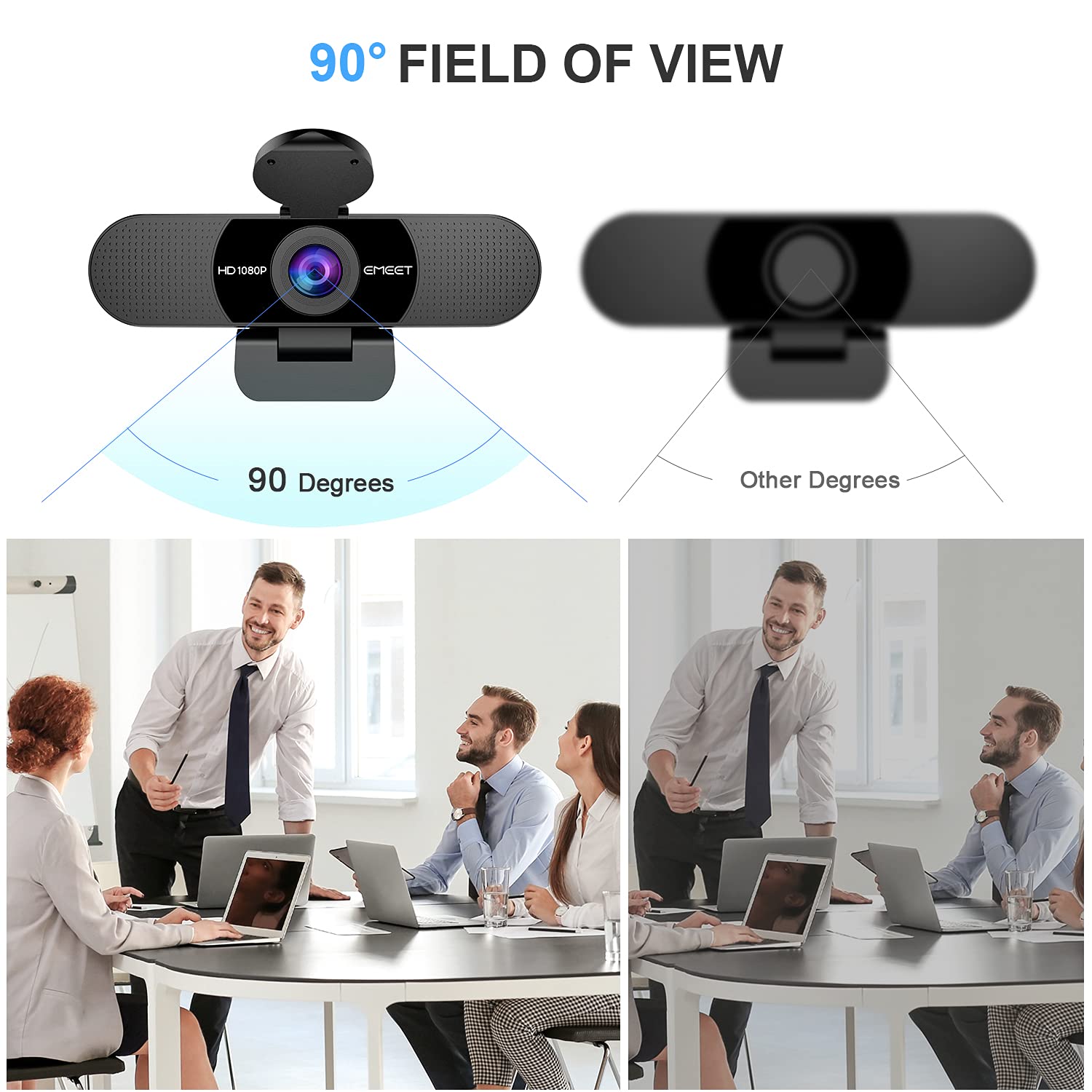 EMEET 1080P Webcam with Microphone, C960 Web Camera, 2 Mics, 90° FOV, USB Type-A & A-to-C Adapter, Plug&Play Computer Camera for Online Calling/Conferencing, Zoom/Teams/Facetime/YouTube, 2025 Version
