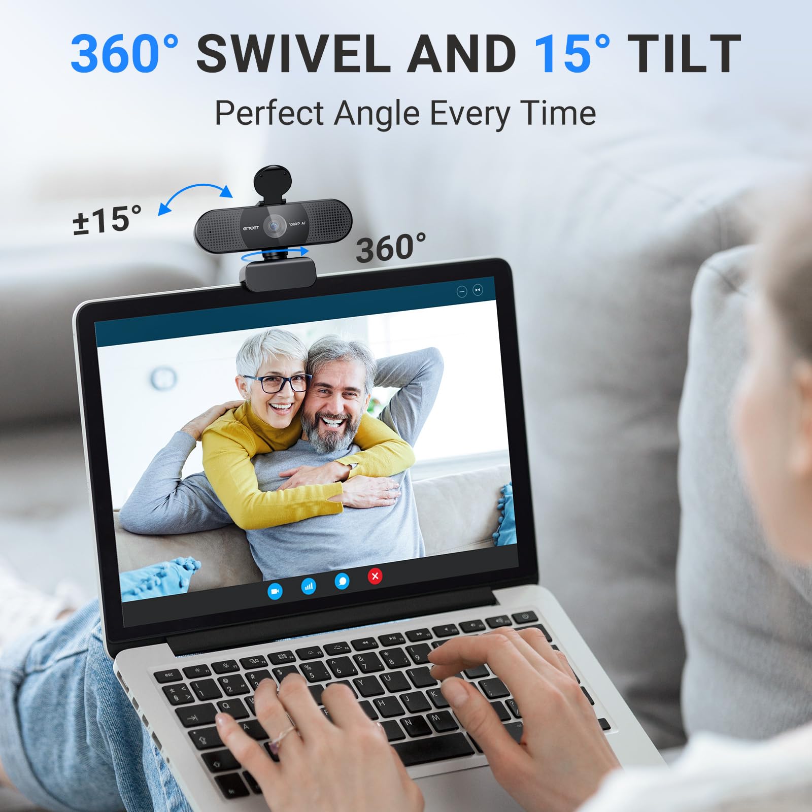 EMEET 1080P Webcam with Microphone, C960 Web Camera, 2 Mics, 90° FOV, USB Type-A & A-to-C Adapter, Plug&Play Computer Camera for Online Calling/Conferencing, Zoom/Teams/Facetime/YouTube, 2025 Version