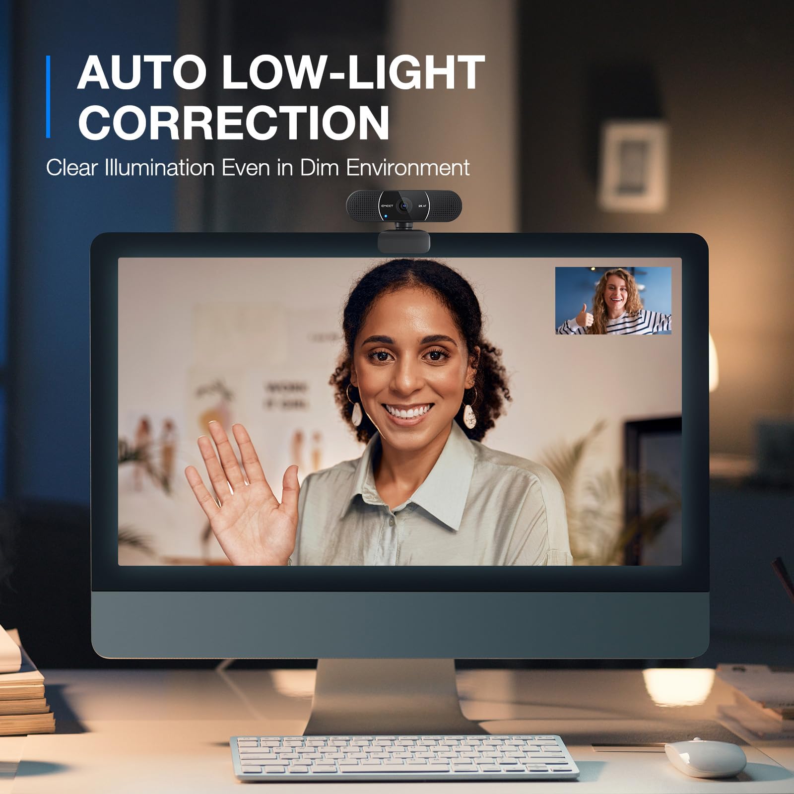 EMEET 1080P Webcam with Microphone, C960 Web Camera, 2 Mics, 90° FOV, USB Type-A & A-to-C Adapter, Plug&Play Computer Camera for Online Calling/Conferencing, Zoom/Teams/Facetime/YouTube, 2025 Version