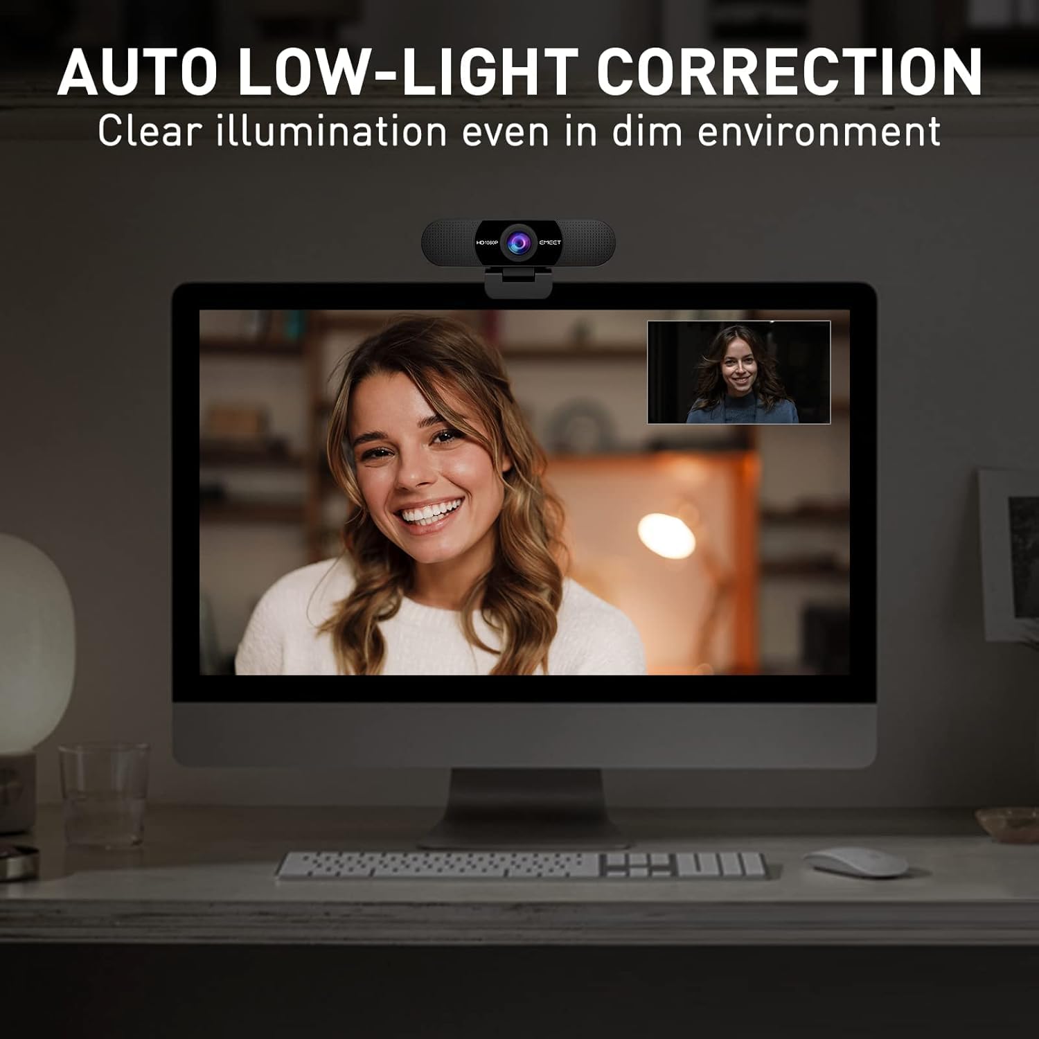 EMEET 1080P Webcam with Microphone, C960 Web Camera, 2 Mics, 90° FOV, USB Type-A & A-to-C Adapter, Plug&Play Computer Camera for Online Calling/Conferencing, Zoom/Teams/Facetime/YouTube, 2025 Version