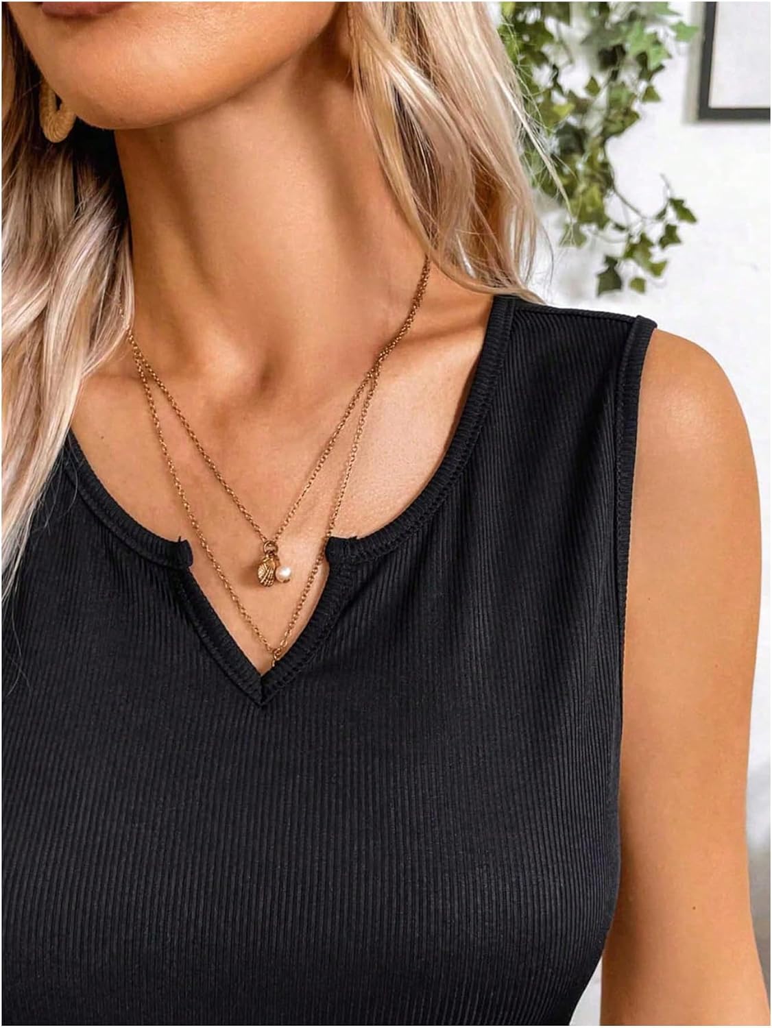 EMERY ROSE Spring/Summer Printed Asymmetrical Hem Dress (Mid-Long Length Knitted Vest & Woven Dress, Leaf Print) Maxi Vacation Beach Outfits Women