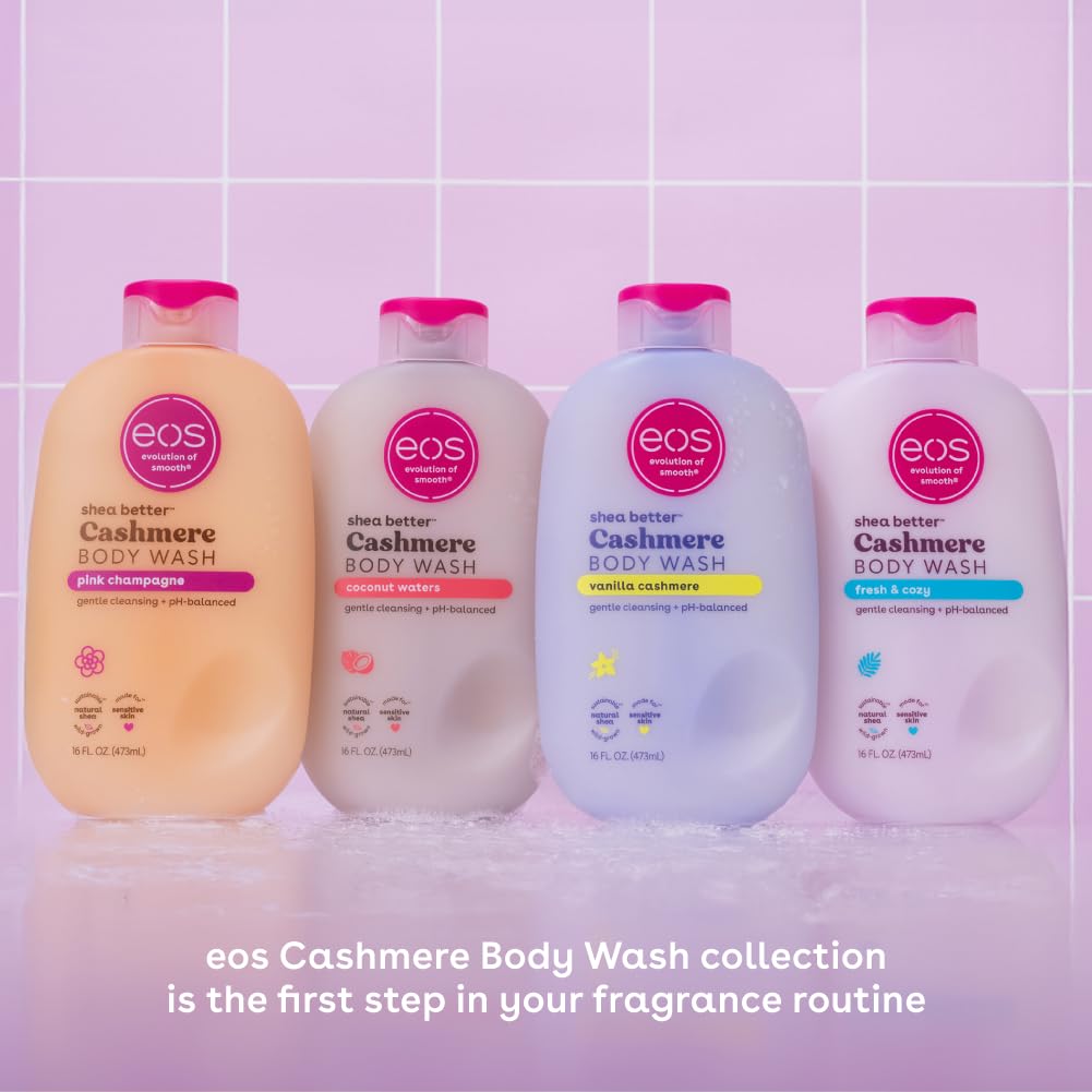 eos Shea Better Cashmere Body Wash, Vanilla Cashmere, Moisturizing, pH Balanced Body Wash, Creamy Gel Formula, Paraben & Phthalate Free, Sensitive Skin, 16 fl oz