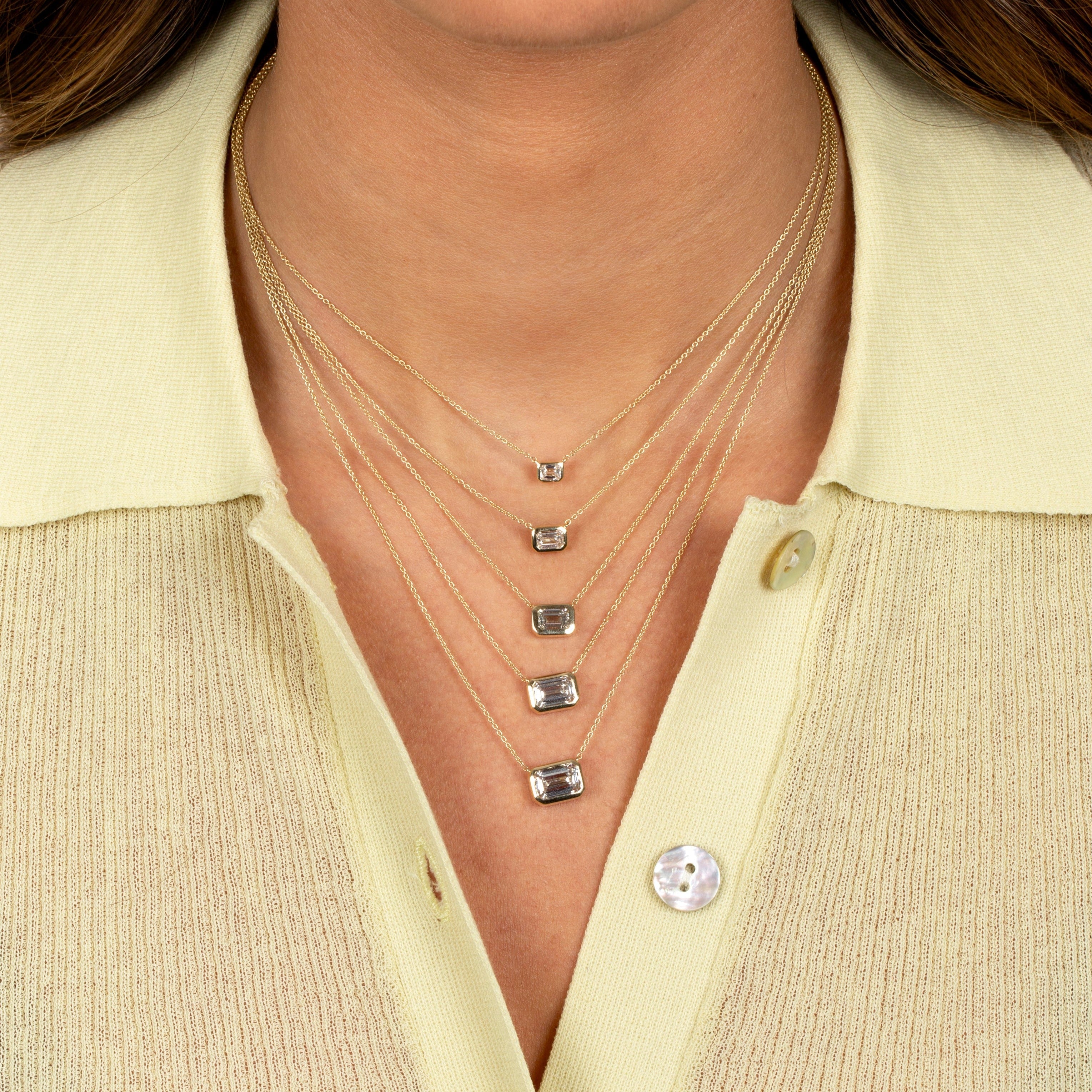 Lab Grown Diamond Emerald Bezel Necklace 14K - Adina's Jewels