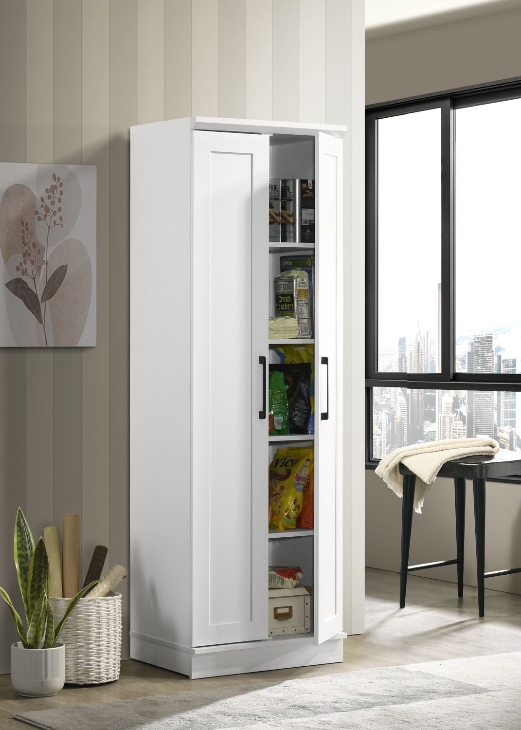 Evelyn 23" White Sleek Storage Cabinet with Framed Panel Design