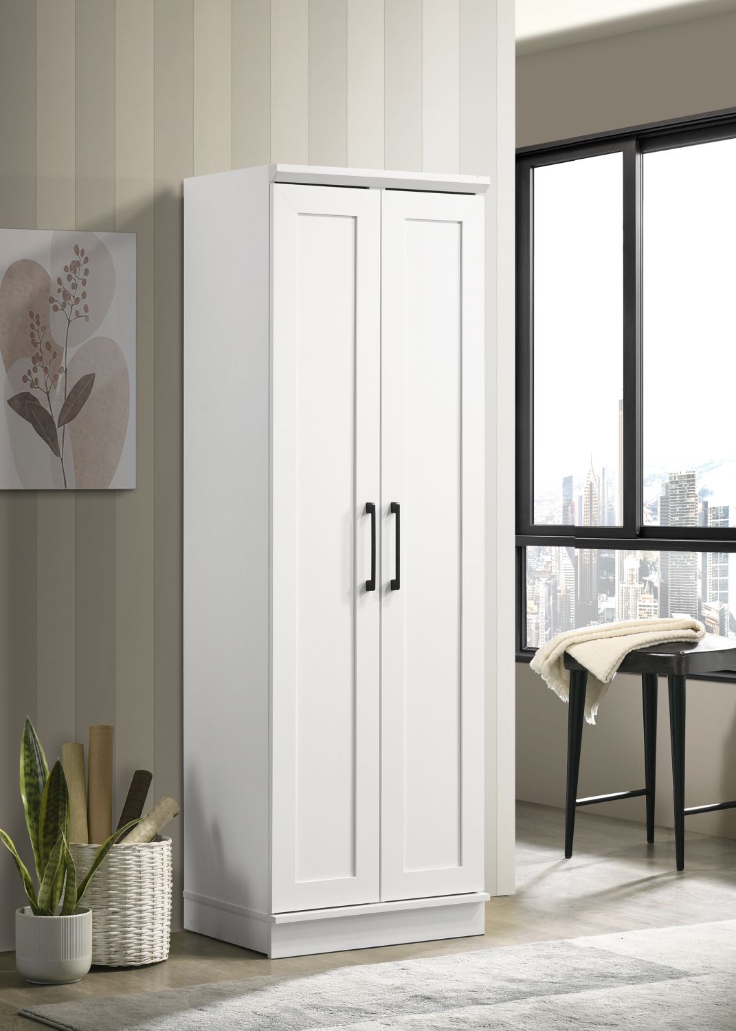 Evelyn 23" White Sleek Storage Cabinet with Framed Panel Design