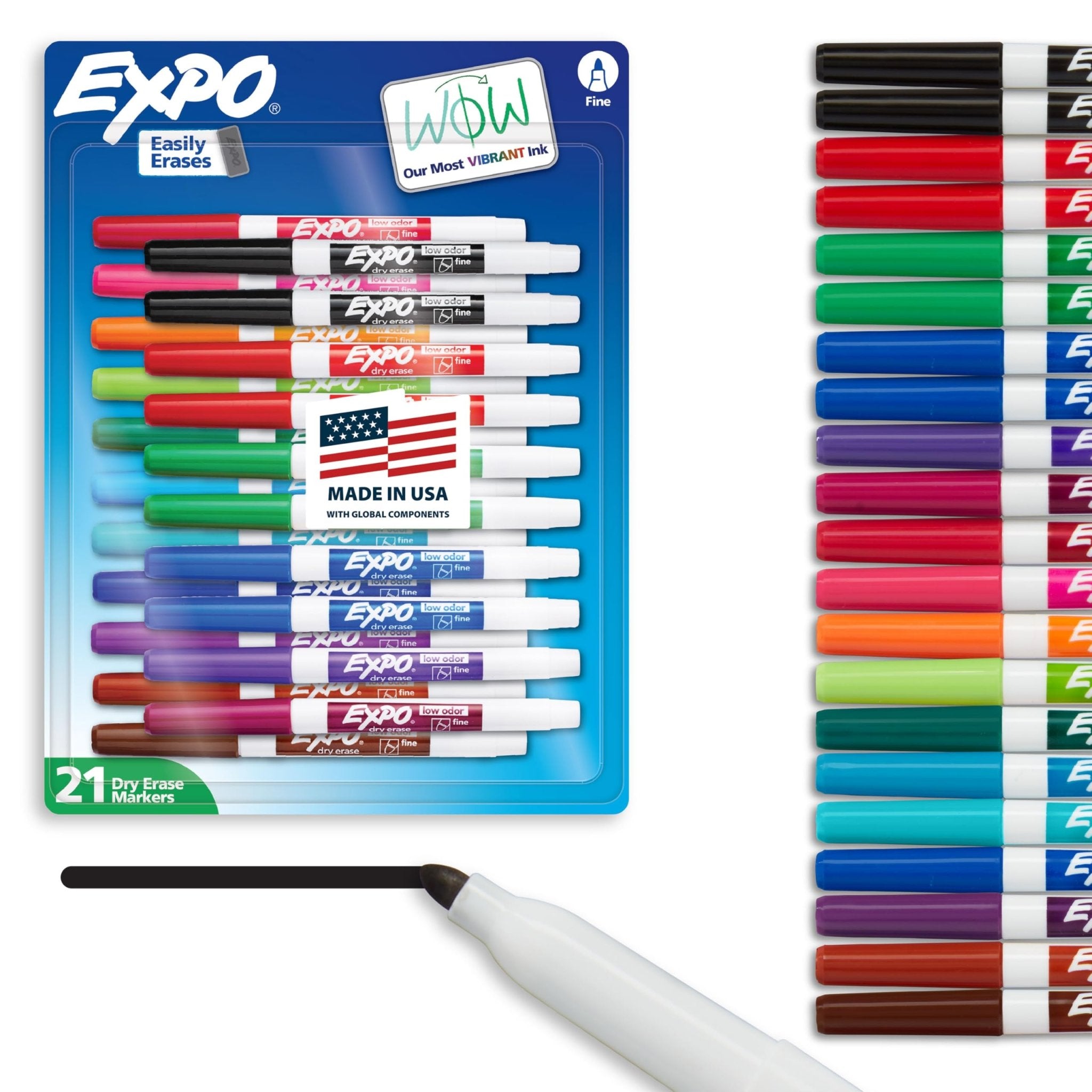 EXPO Dry Erase Markers, Low Odor Ink, Black, Fine Tip, 4 Count - Easily Erases, Vibrant Ink, Ideal for Classroom, Back to School Supplies, Teachers, Office, Whiteboard & Home