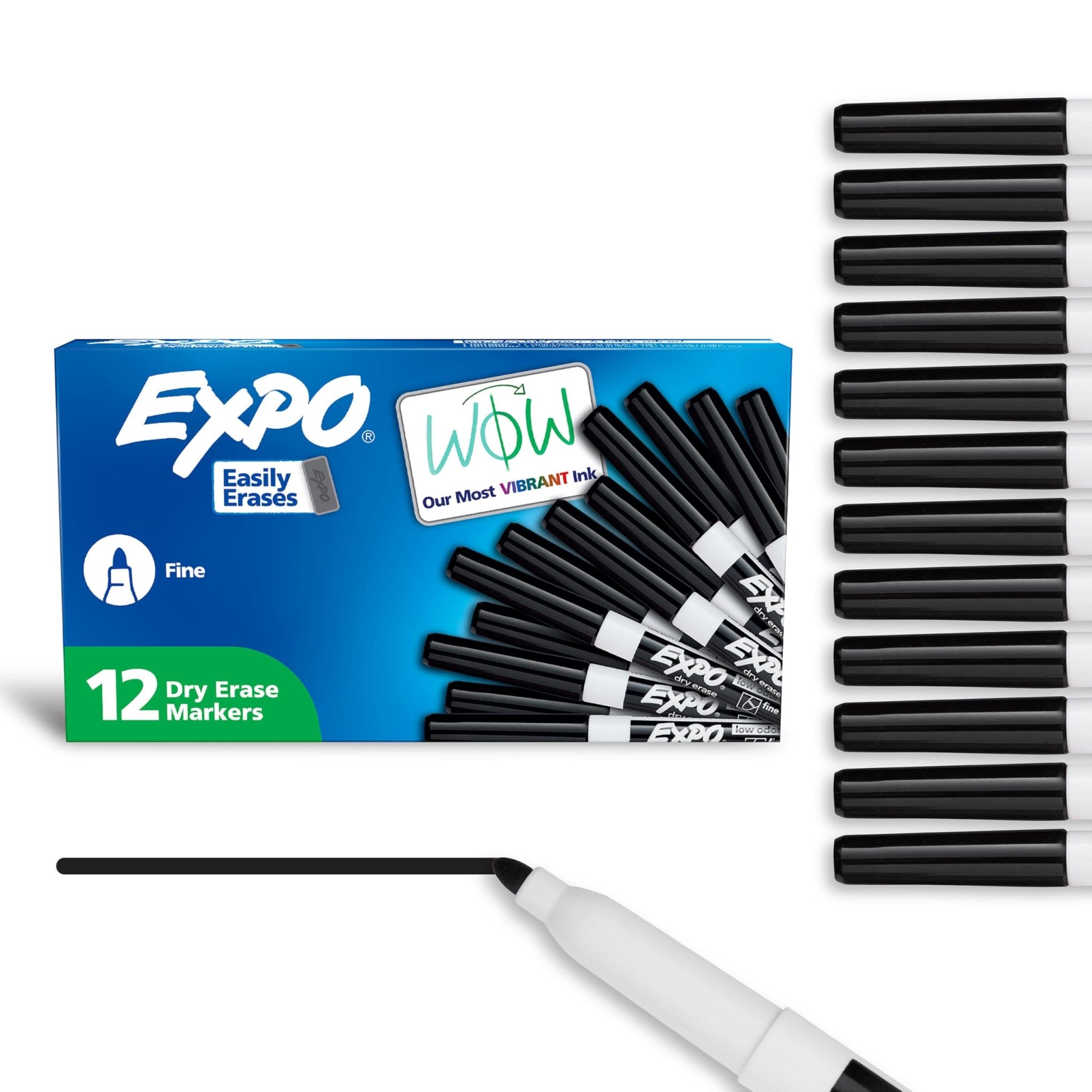 EXPO Dry Erase Markers, Low Odor Ink, Black, Fine Tip, 4 Count - Easily Erases, Vibrant Ink, Ideal for Classroom, Back to School Supplies, Teachers, Office, Whiteboard & Home