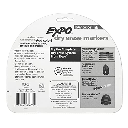EXPO Dry Erase Markers, Low Odor Ink, Black, Fine Tip, 4 Count - Easily Erases, Vibrant Ink, Ideal for Classroom, Back to School Supplies, Teachers, Office, Whiteboard & Home