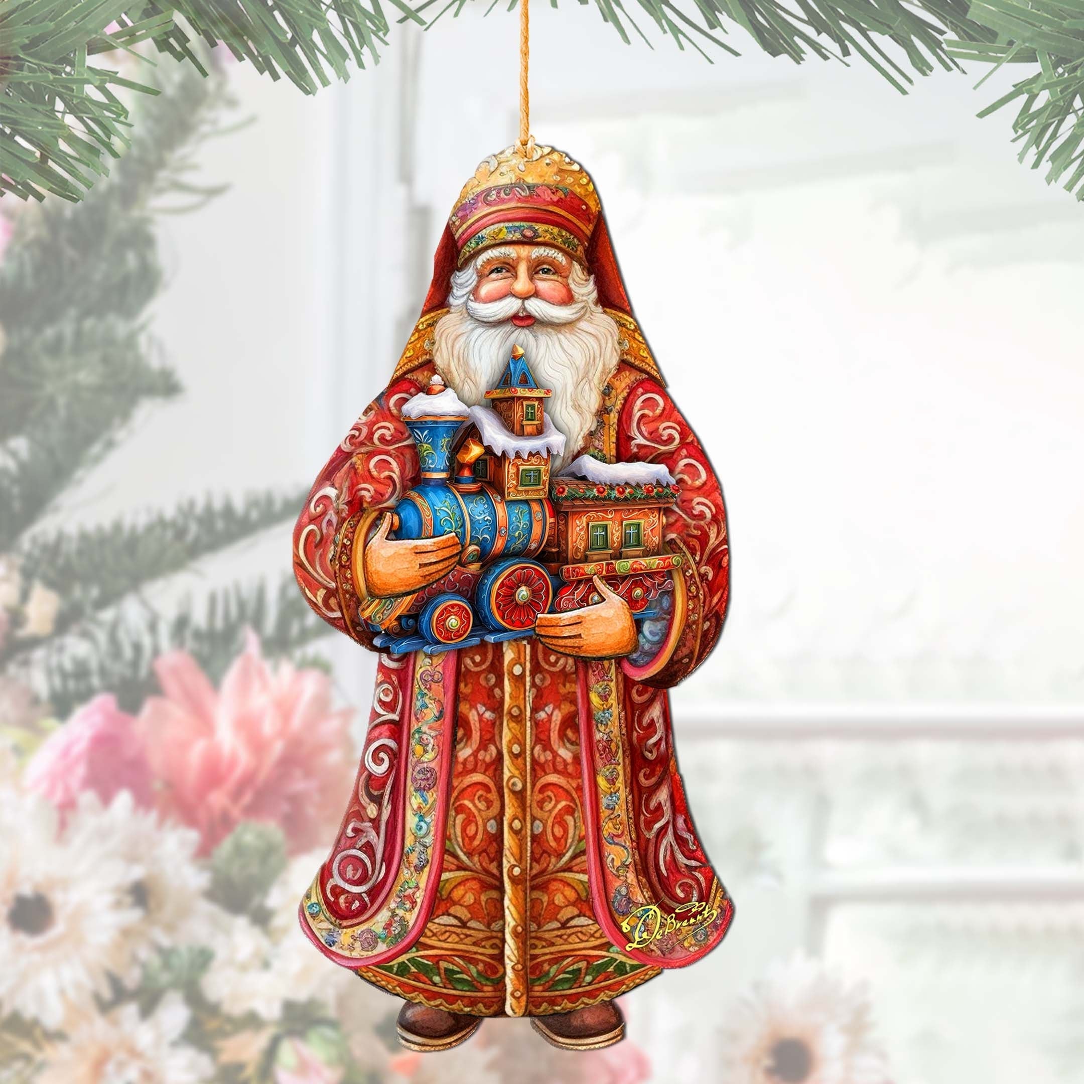 Santa's Miniature Holiday Express Wooden Ornaments by G. Debrekht - Christmas Santa Snowman Decor - 8691417