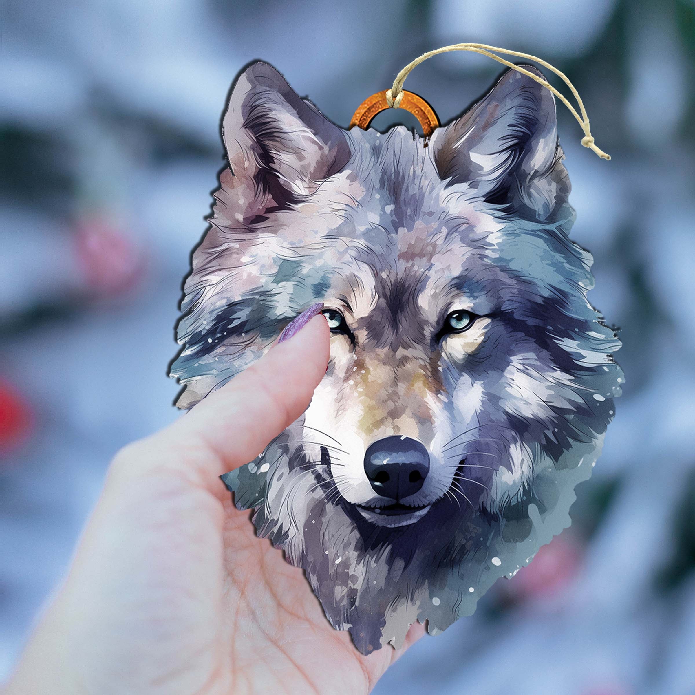 Alaskan Wolf Face Wooden Ornaments by G.Debrekht - Wildlife Holiday Decor - 8710125-1