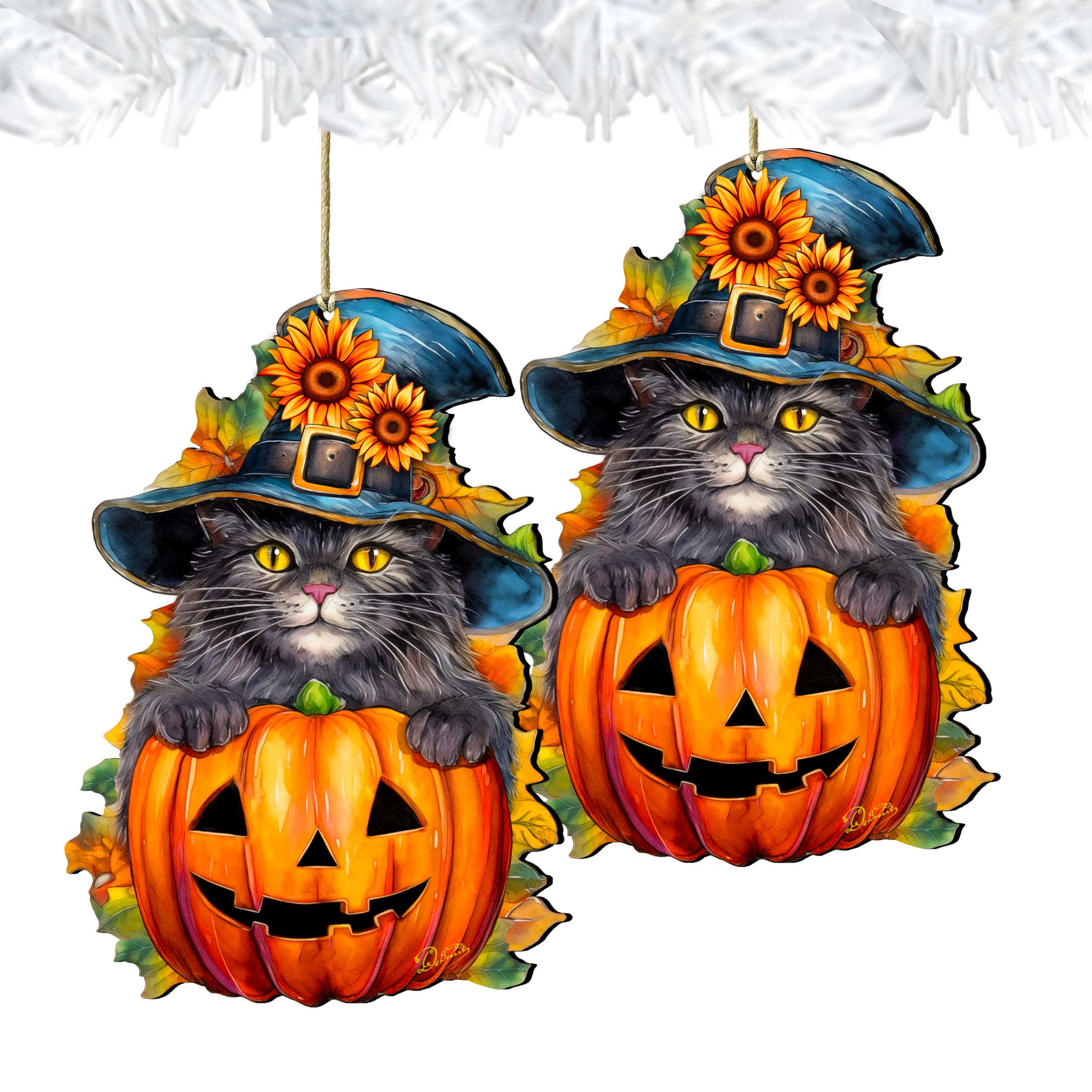 Black Cat Pumpkin Wooden Ornaments by G. Debrekht Halloween Decor - 8652794